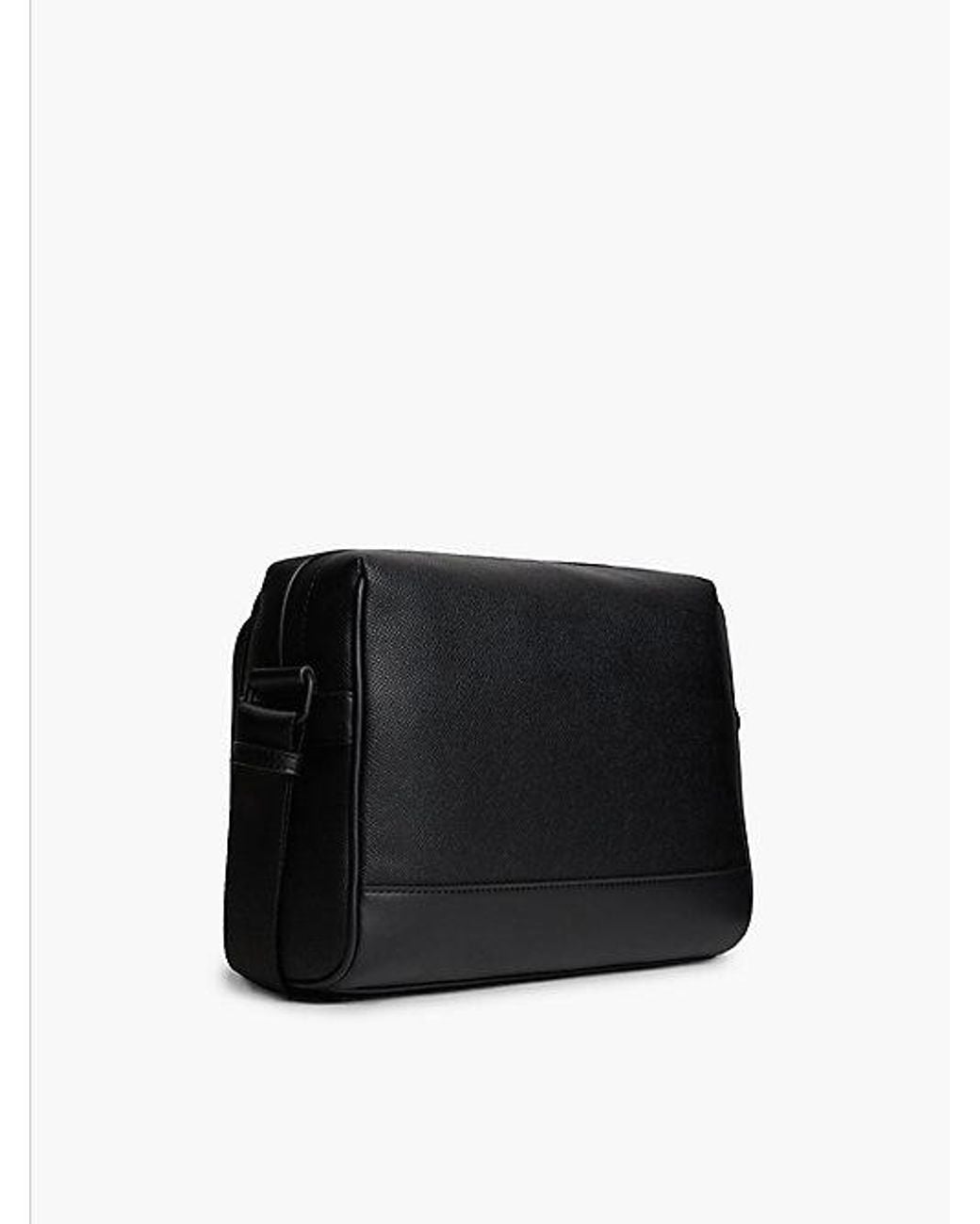 Tommy Hilfiger Black Modern Textured Flag Crossbody Messenger Bag for men