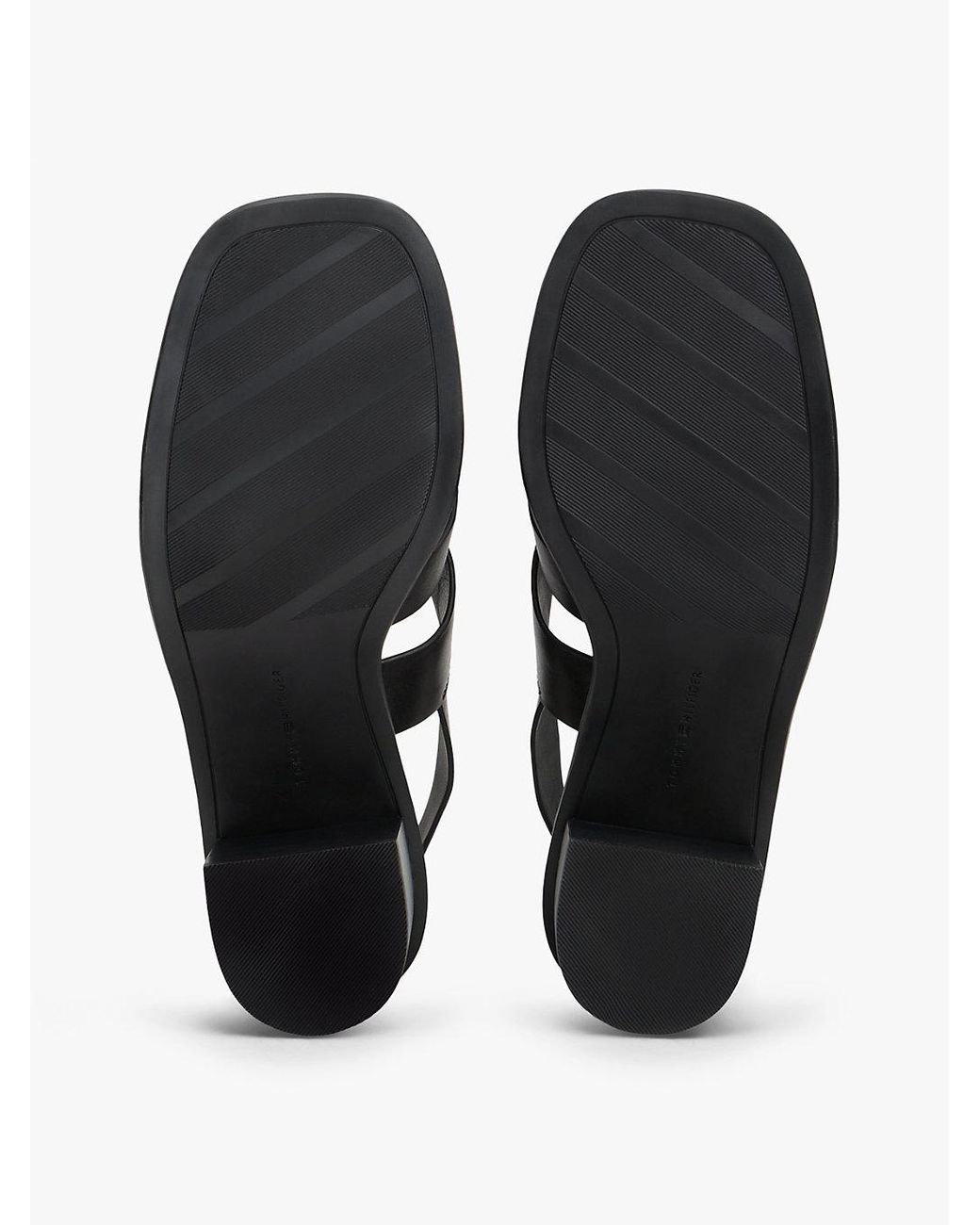 Tommy Hilfiger Black Leather Crest Block Heel Sandals