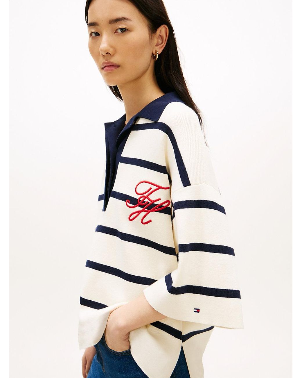 Tommy Hilfiger White Premium Knit-Tone Button Polo Jumper