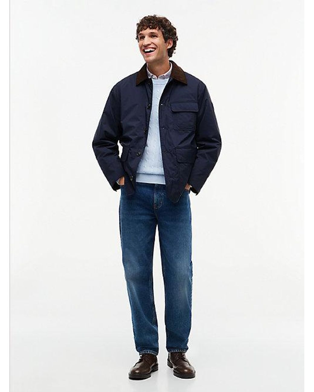 Tommy Hilfiger Blue Corduroy Collar Padded Ripstop Barn Jacket for men