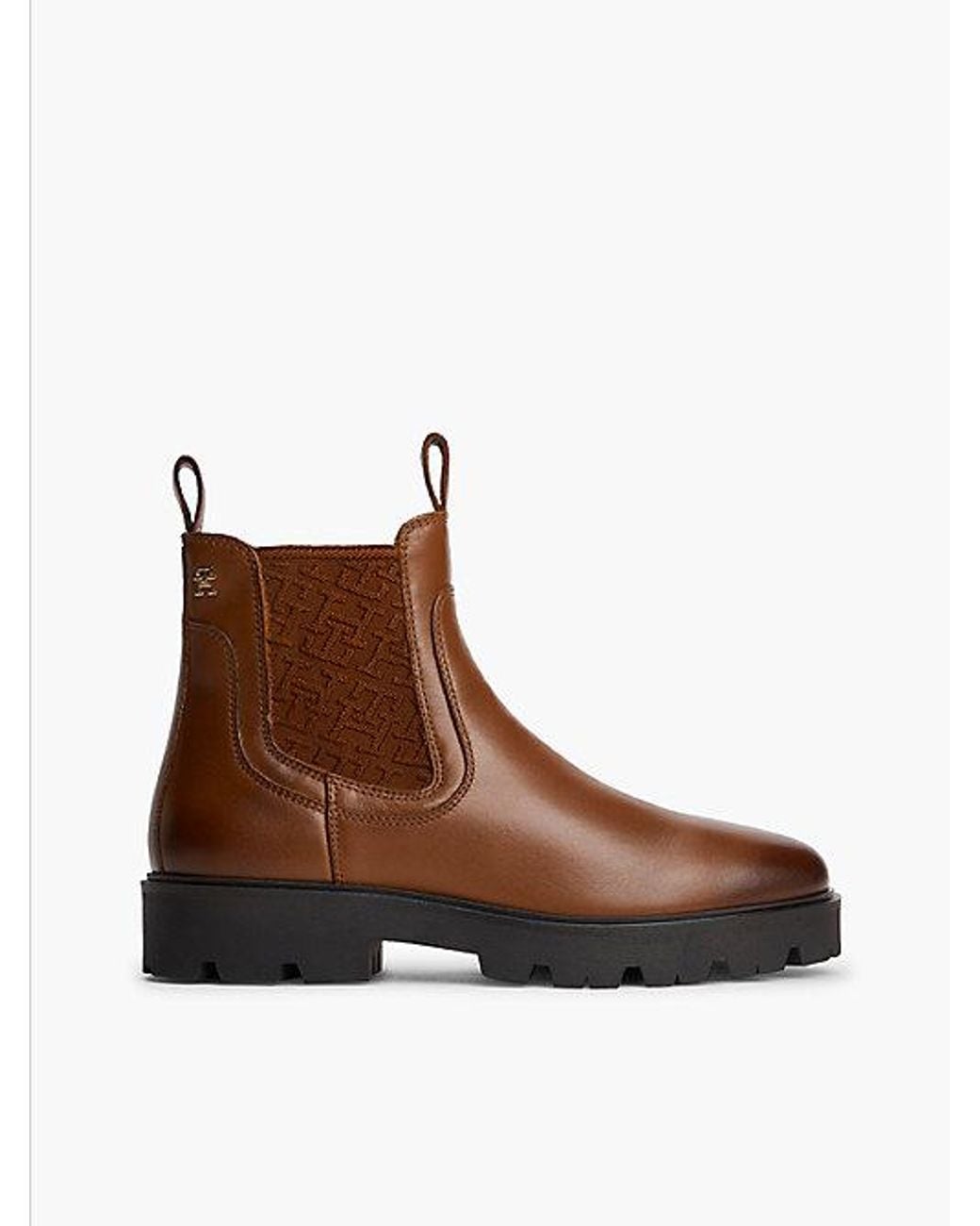 Tommy Hilfiger Brown Leather Th Monogram Panel Chelsea Boots