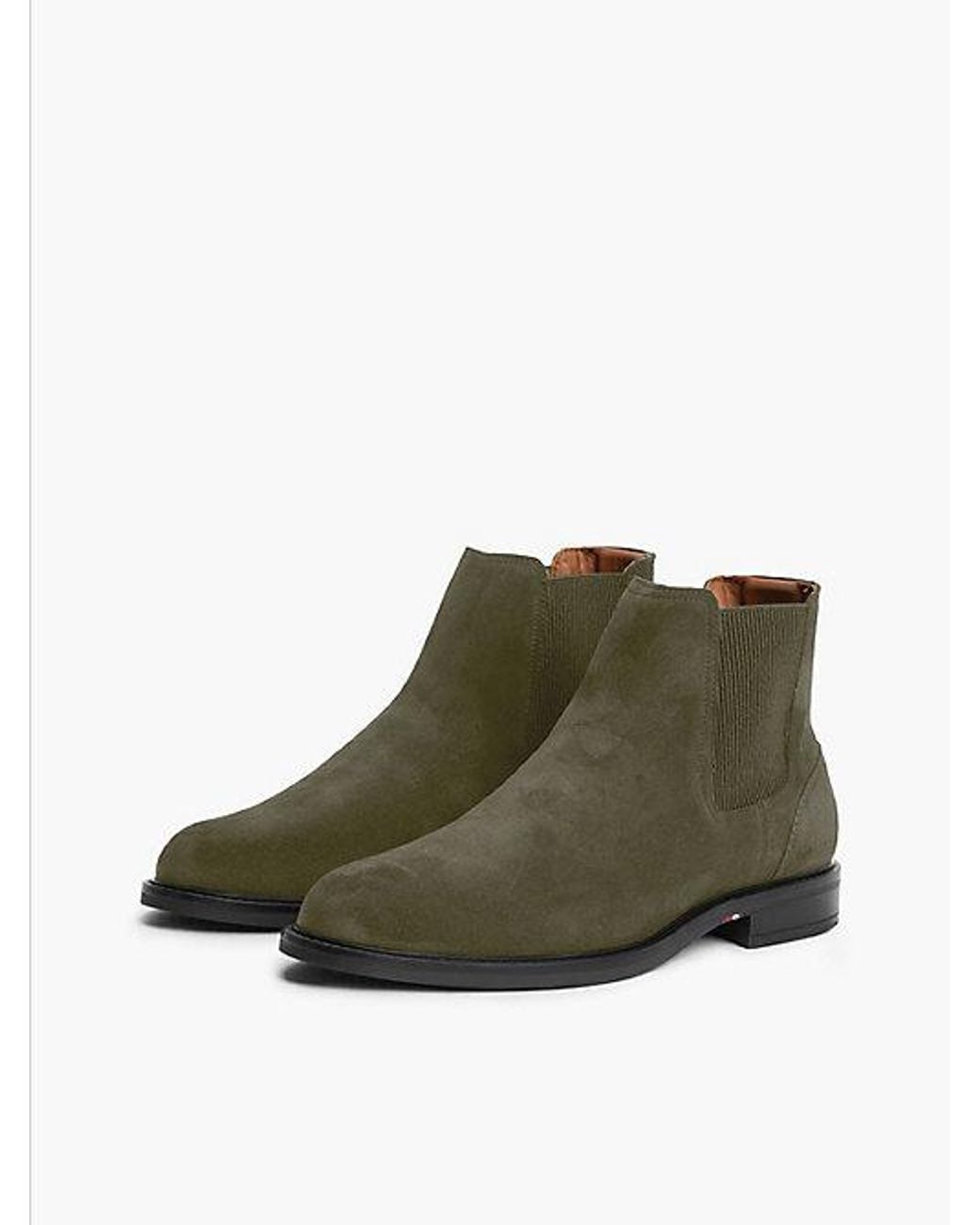 Tommy Hilfiger Green Suede Rubberised Flag Chelsea Boots for men