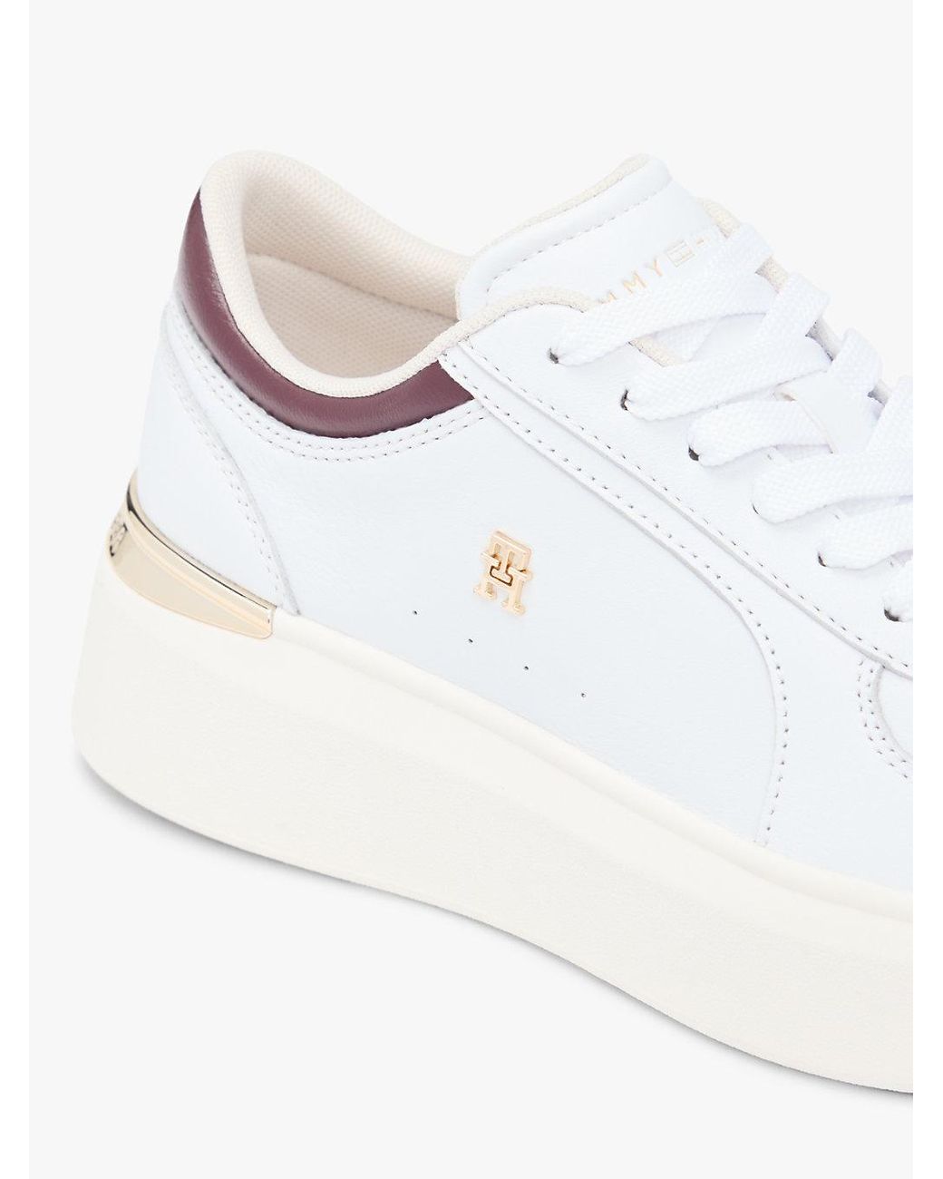 Tommy Hilfiger White Metallic Heel Leather Platform Trainers