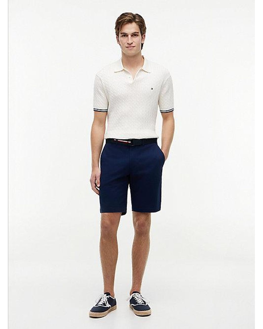 Tommy Hilfiger Blue Denton Straight Fit Belted Chino Shorts for men