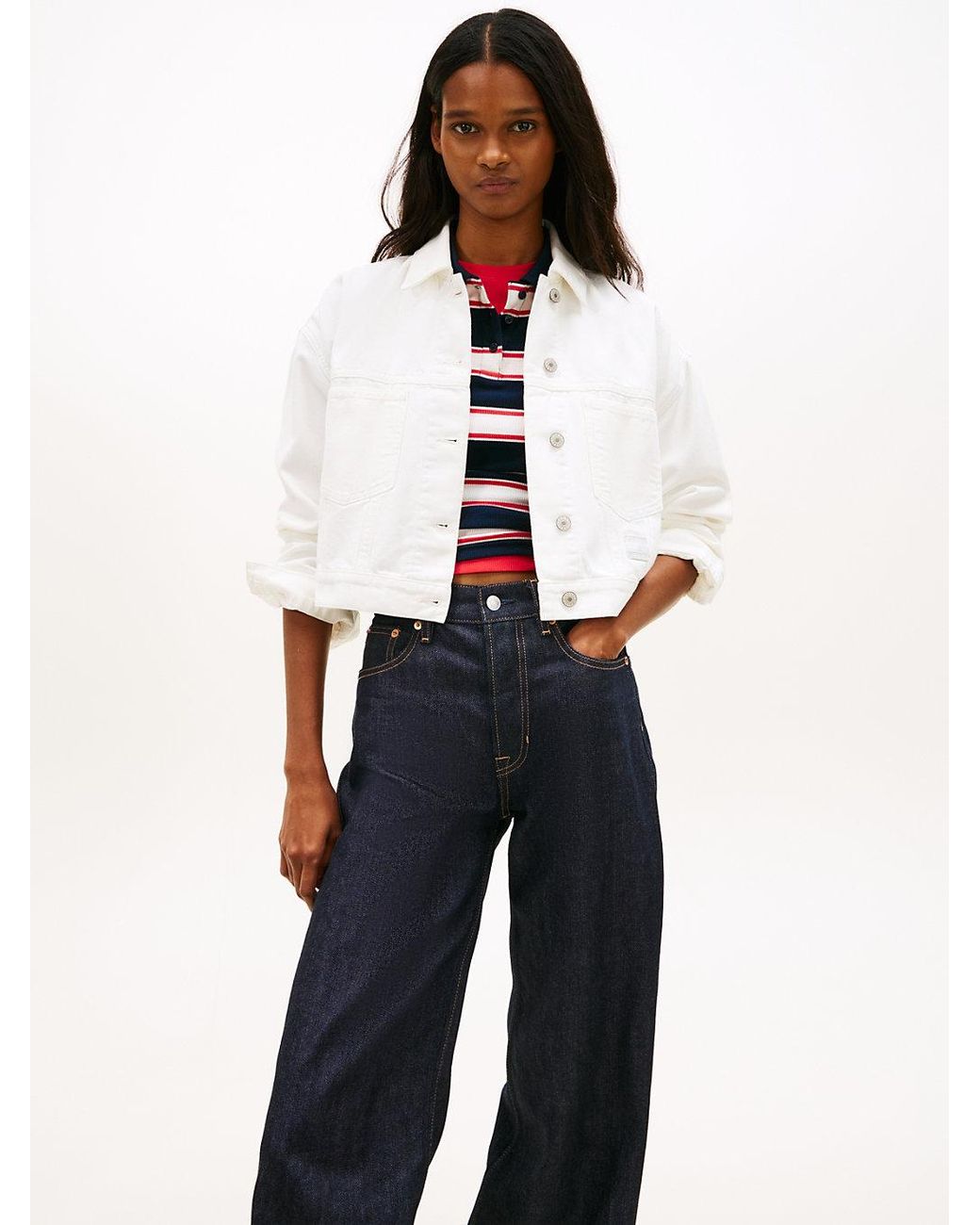 Tommy Hilfiger White Back Logo Oversized Denim Trucker Jacket
