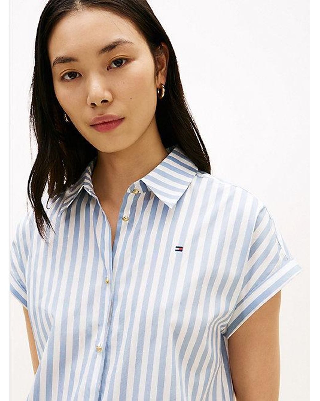 Tommy Hilfiger Blue Tone Button Relaxed Mini Shirt Dress