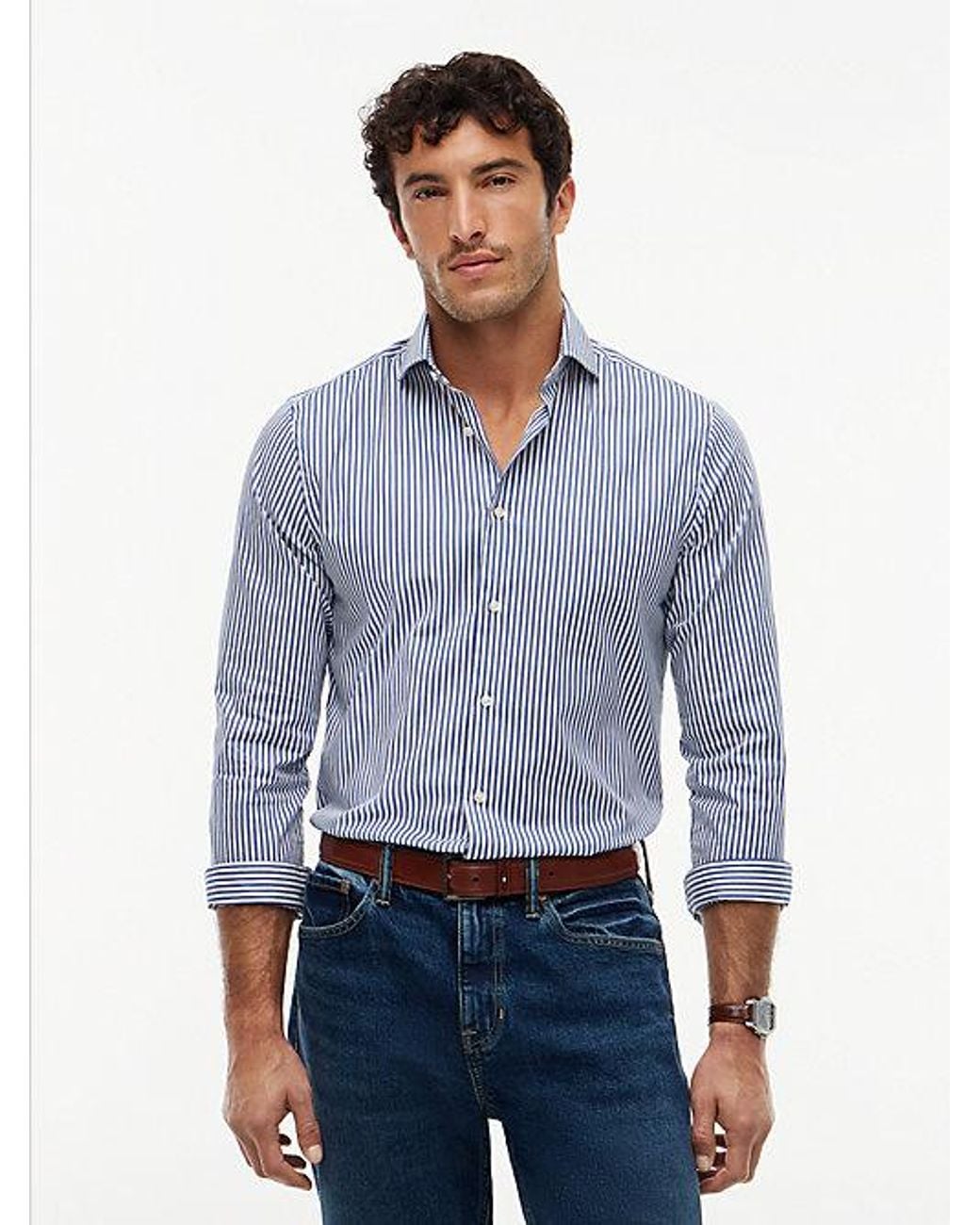 Tommy Hilfiger Blue New York Label Slim Fit Flex Collar Shirt for men