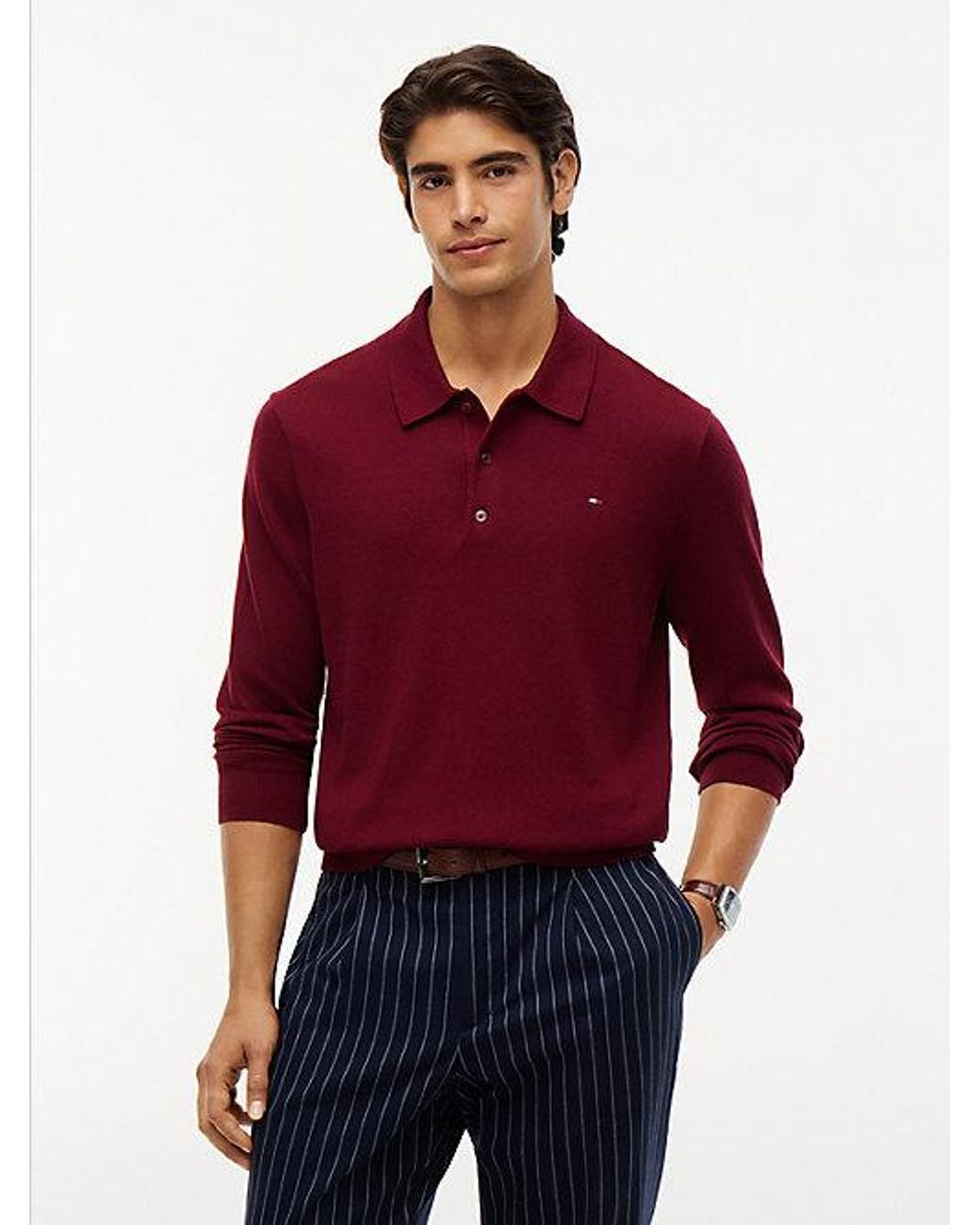 Tommy Hilfiger Red Regular Fit Polo Jumper With Cashmere for men