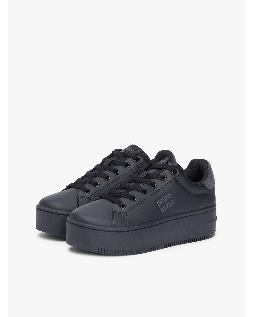 Tommy Hilfiger Blue Essential Logo Platform Trainers With Leather