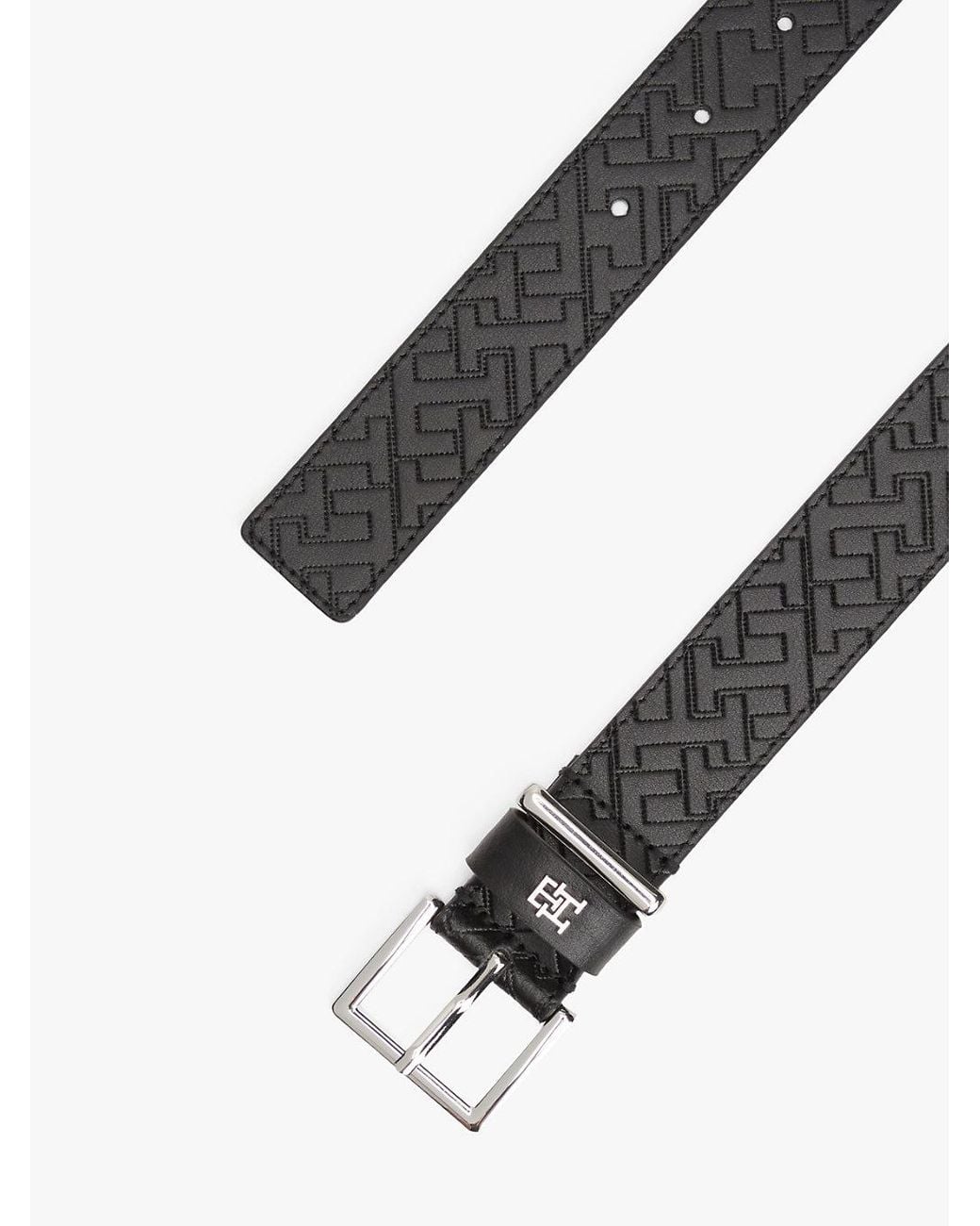 Tommy Hilfiger Black Th Monogram Square Buckle Leather Belt
