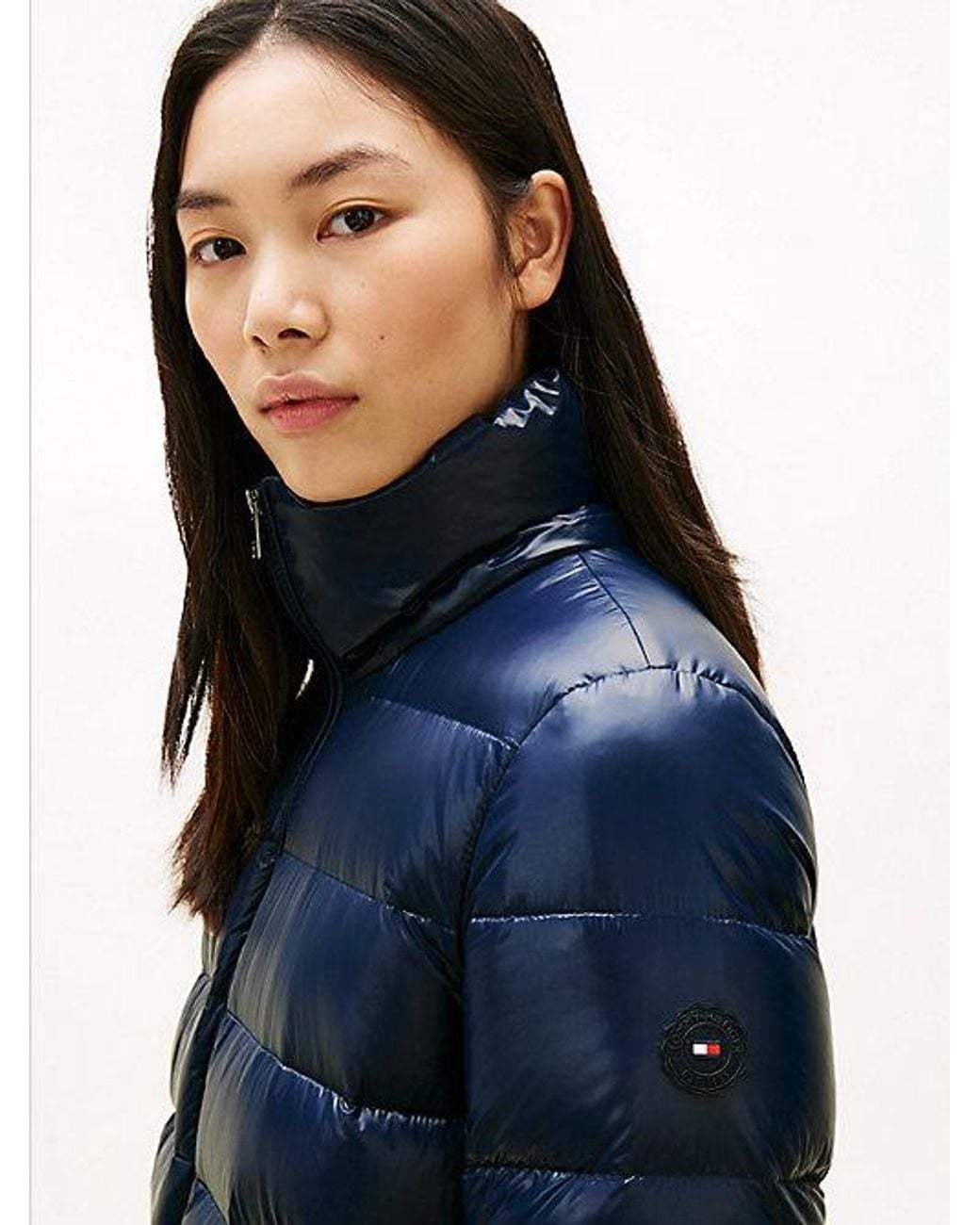 Tommy Hilfiger Blue Shiny Water Repellent Down Puffer Coat