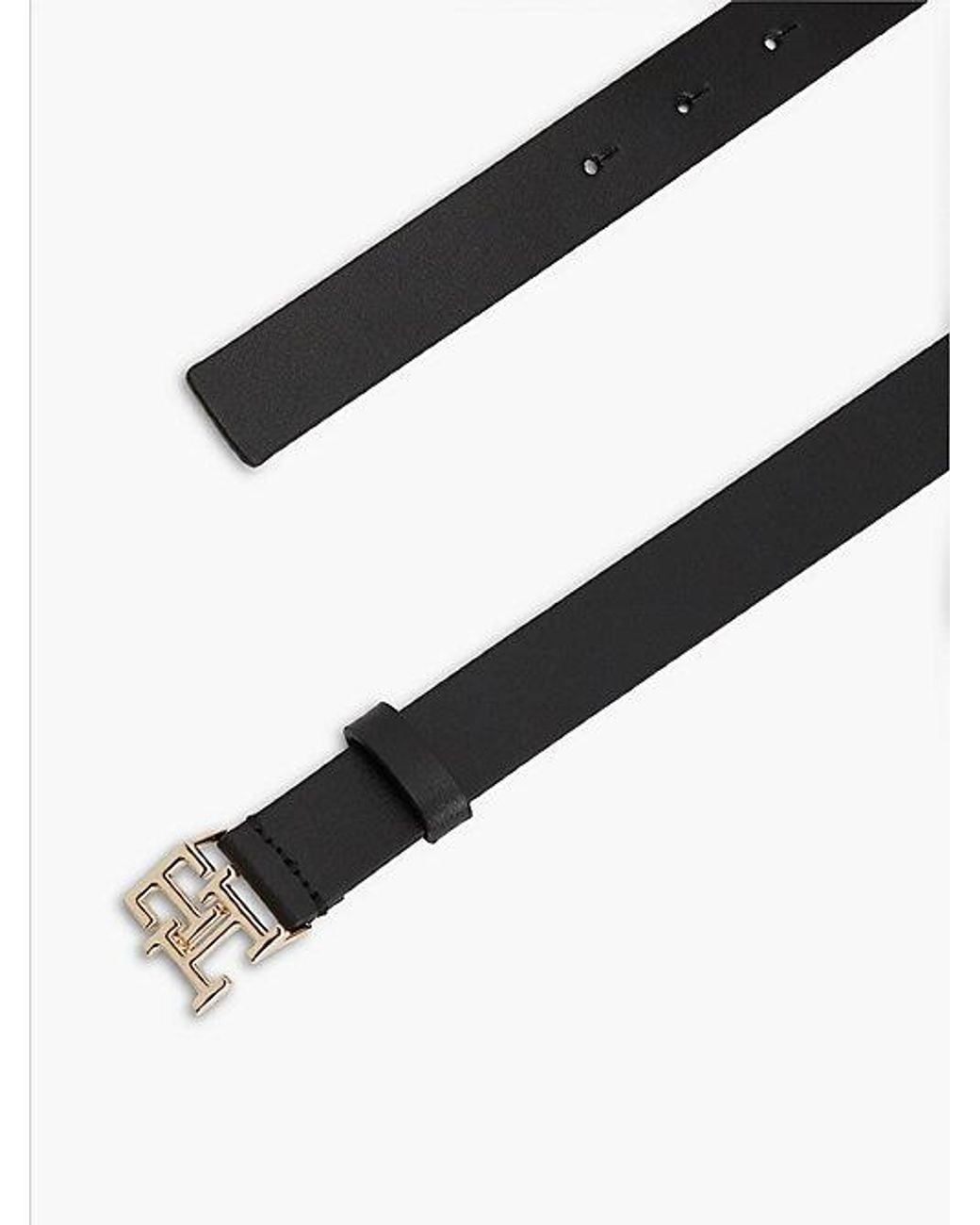 Tommy Hilfiger Black Th Monogram Leather Plaque Buckle Belt