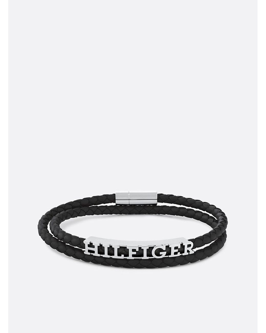 Tommy Hilfiger White Brown Woven Leather Bracelet for men
