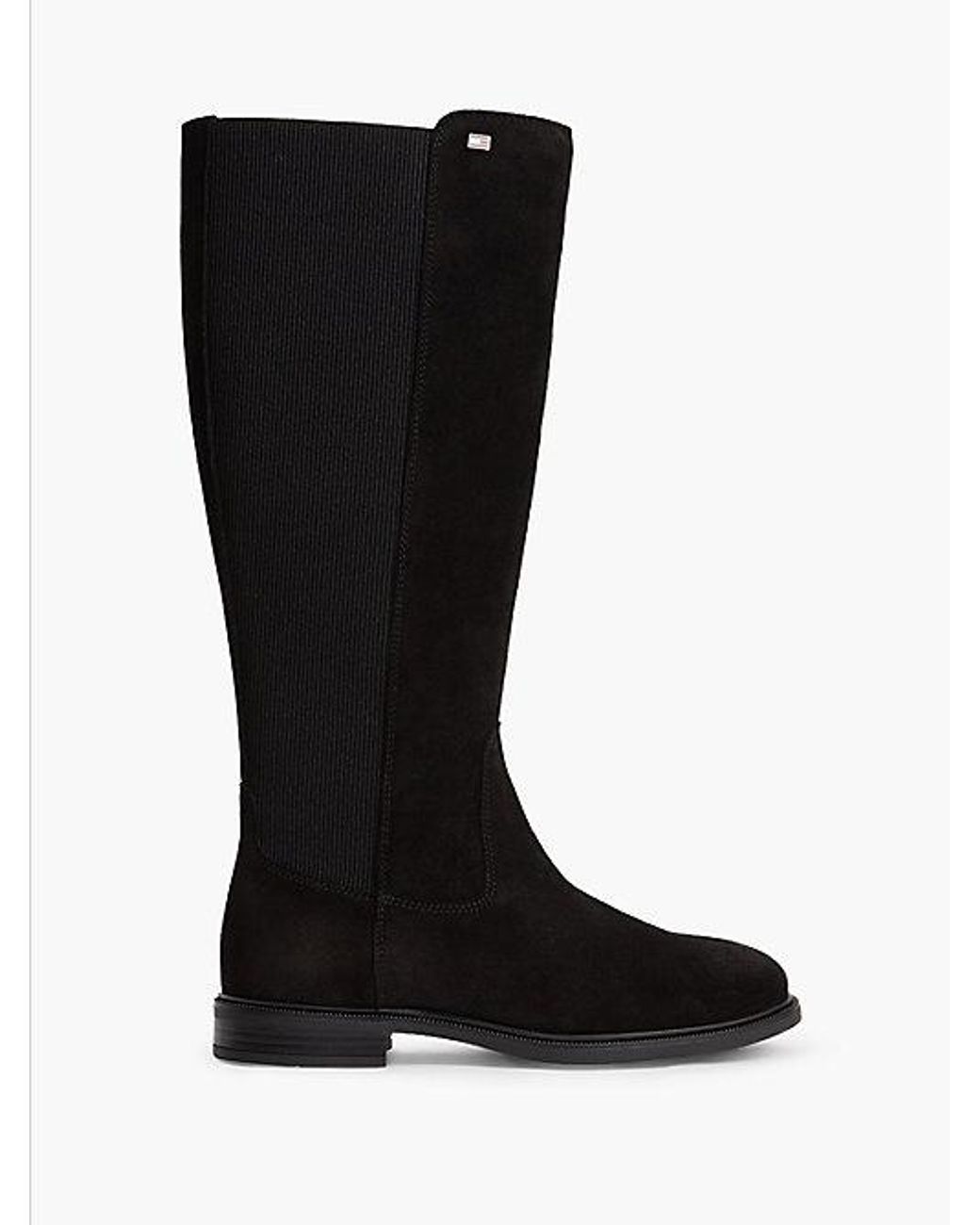 Tommy Hilfiger Black Enamel Flag Suede High Chelsea Boots