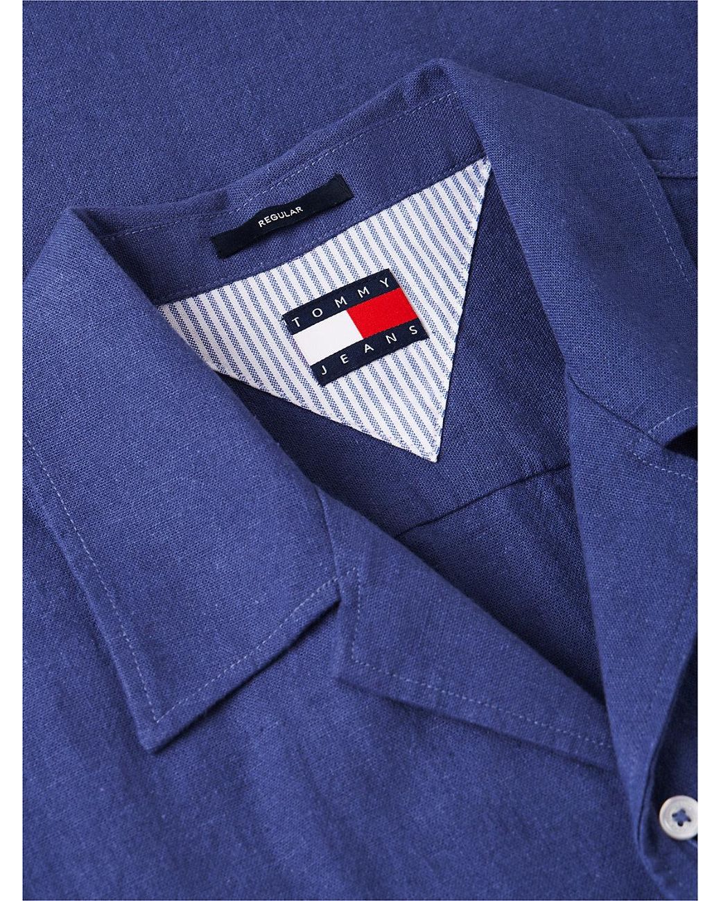 Tommy Hilfiger Blue Regular Fit Linen Blend Short Sleeve Shirt for men