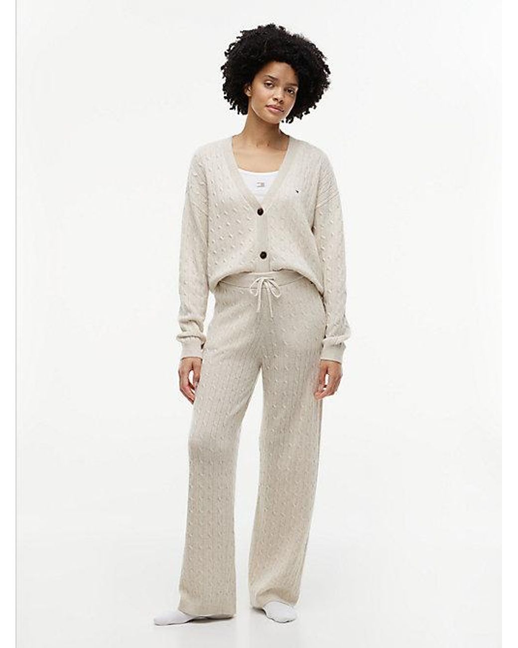 Tommy Hilfiger White Cable Knit Wide Leg Lounge Trousers