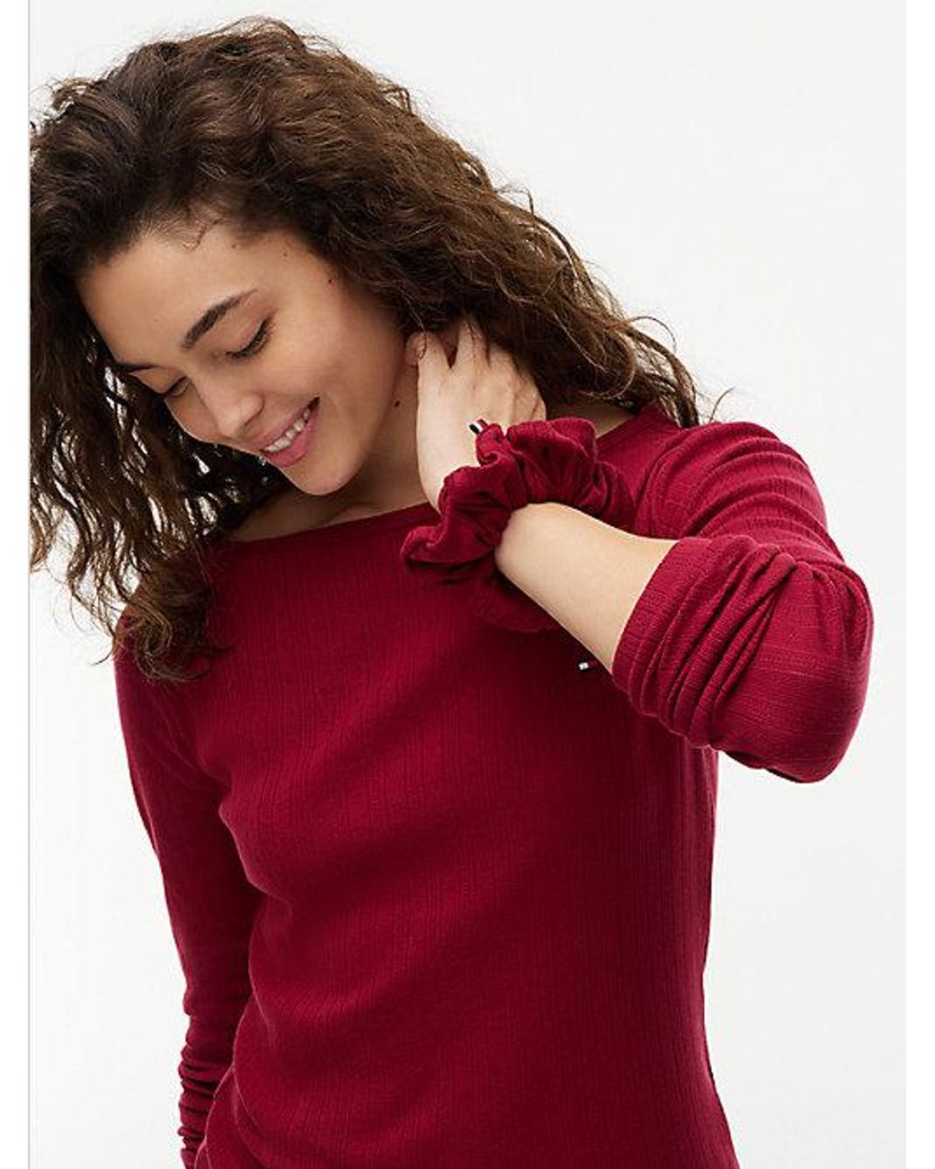 Tommy Hilfiger Red Essential Pointelle Pyjama Set And Scrunchie Gift Box
