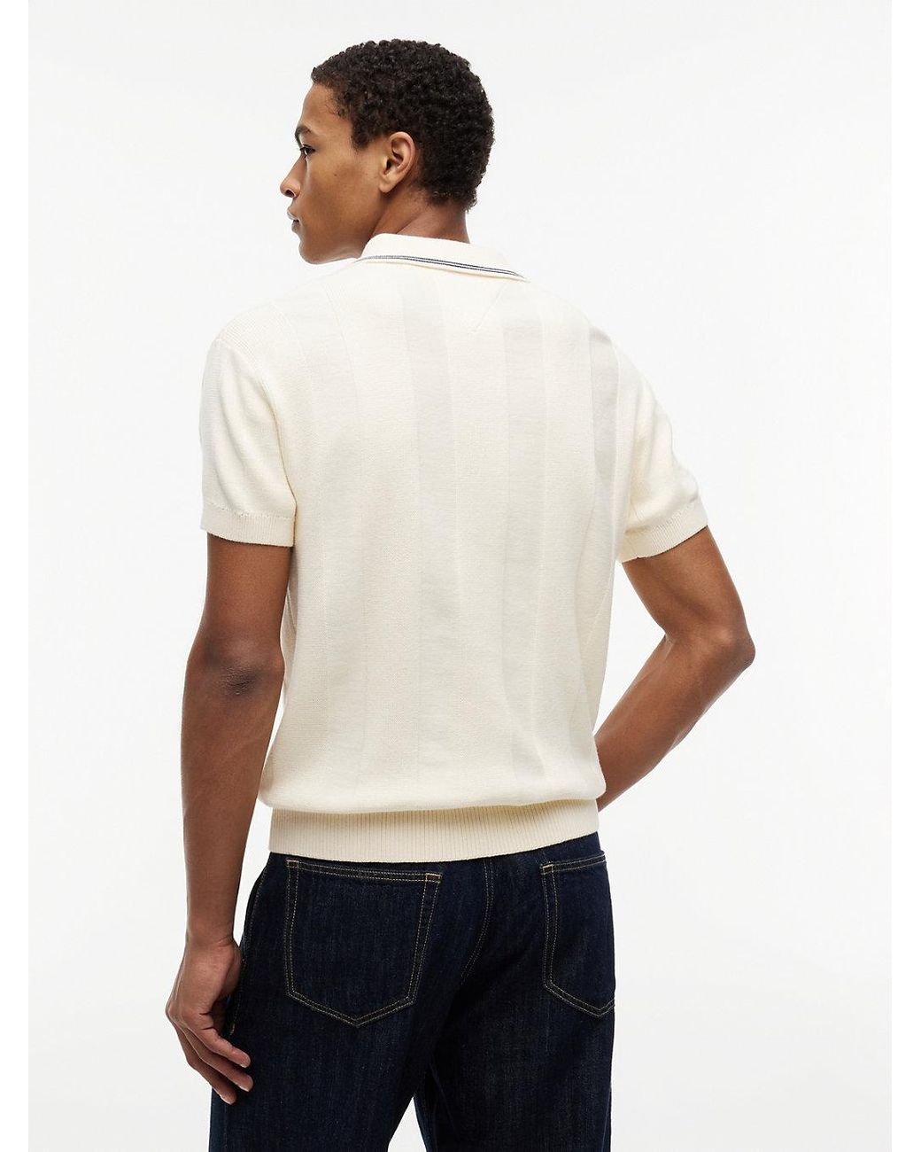 Tommy Hilfiger White Regular Fit Textured Knit Polo Shirt for men
