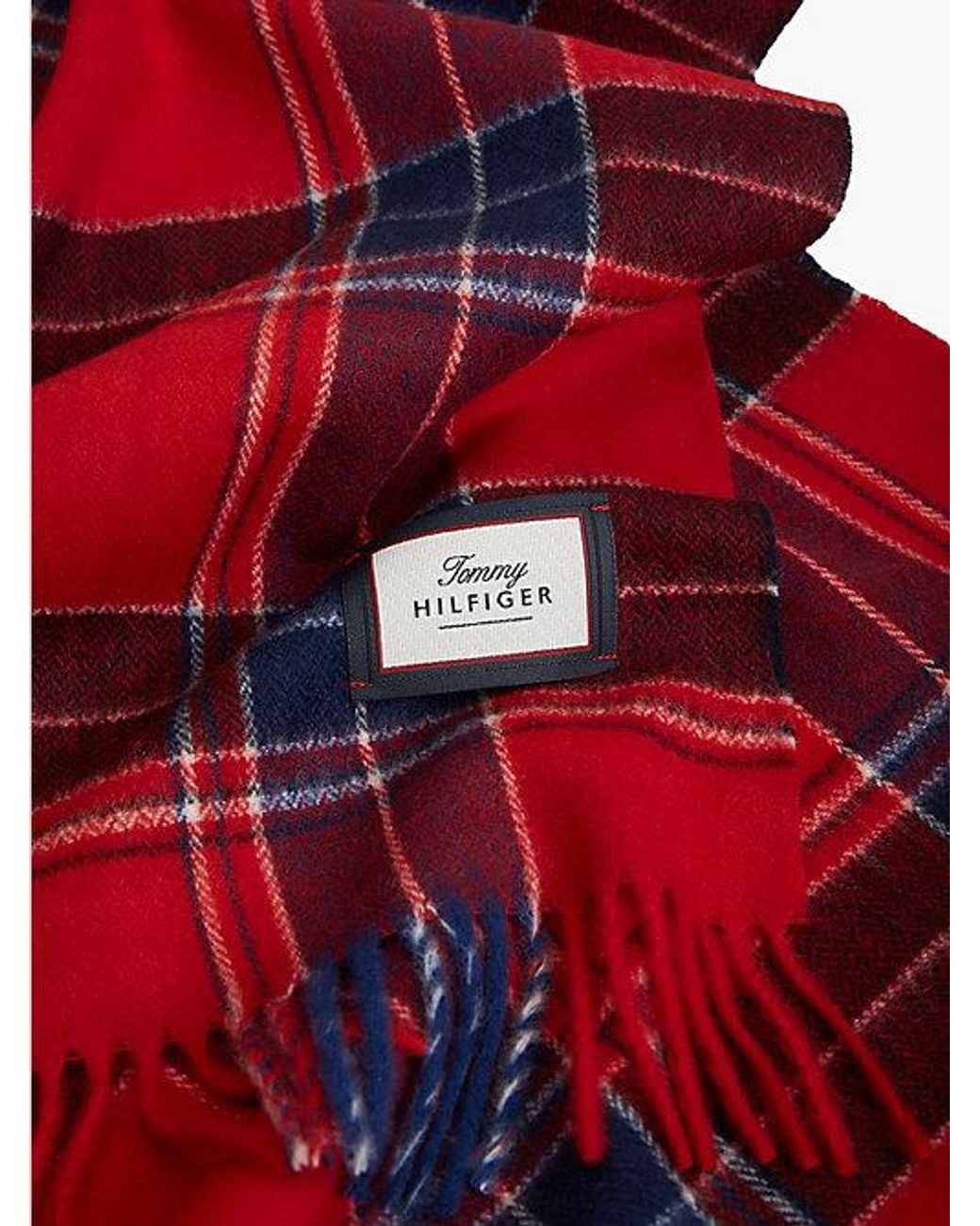 Tommy Hilfiger Red Pure Wool Jacquard Check Scarf for men