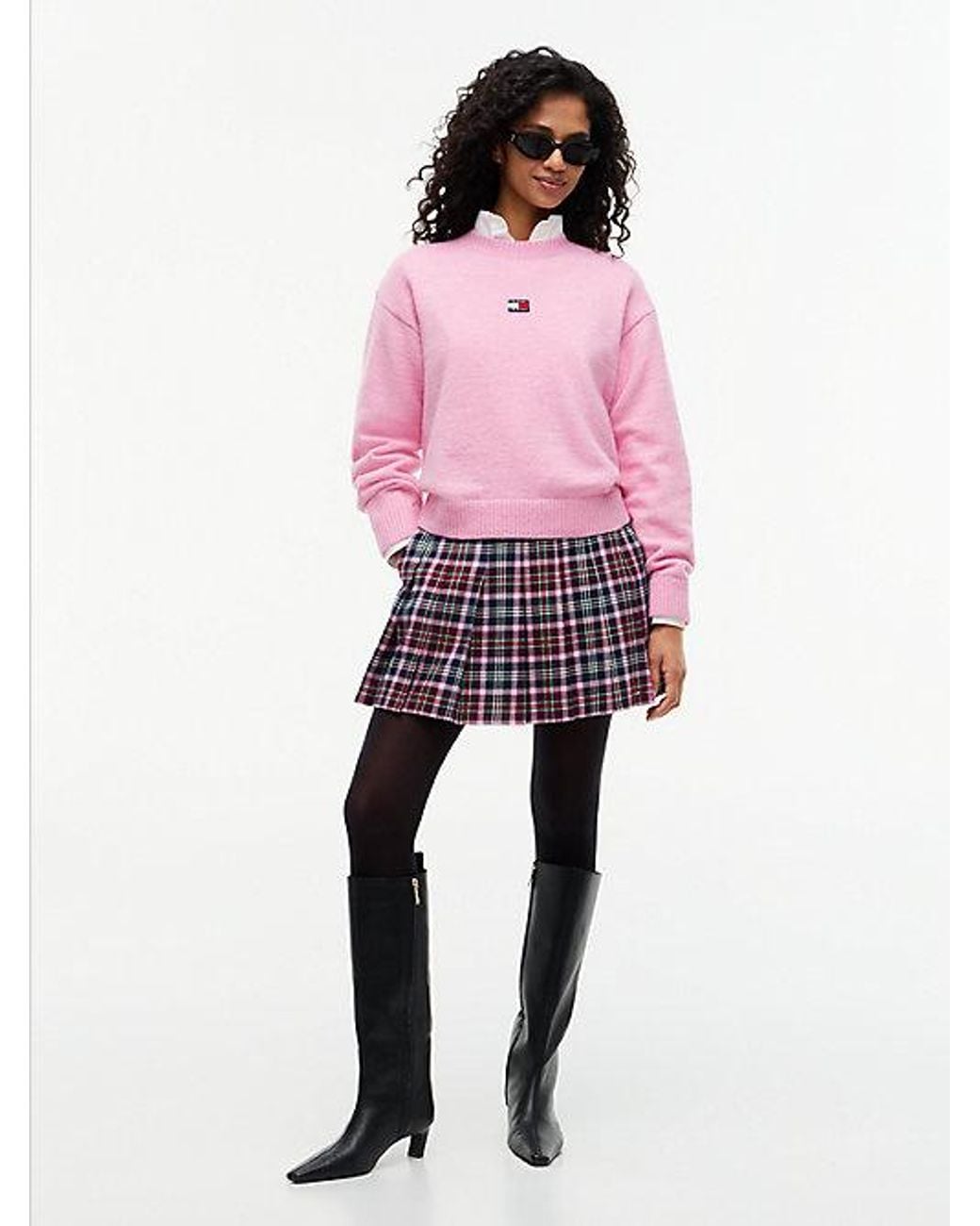 Tommy Hilfiger Pink Tommy Jeans Tommy Badge Fluffy Jumper With Alpaca