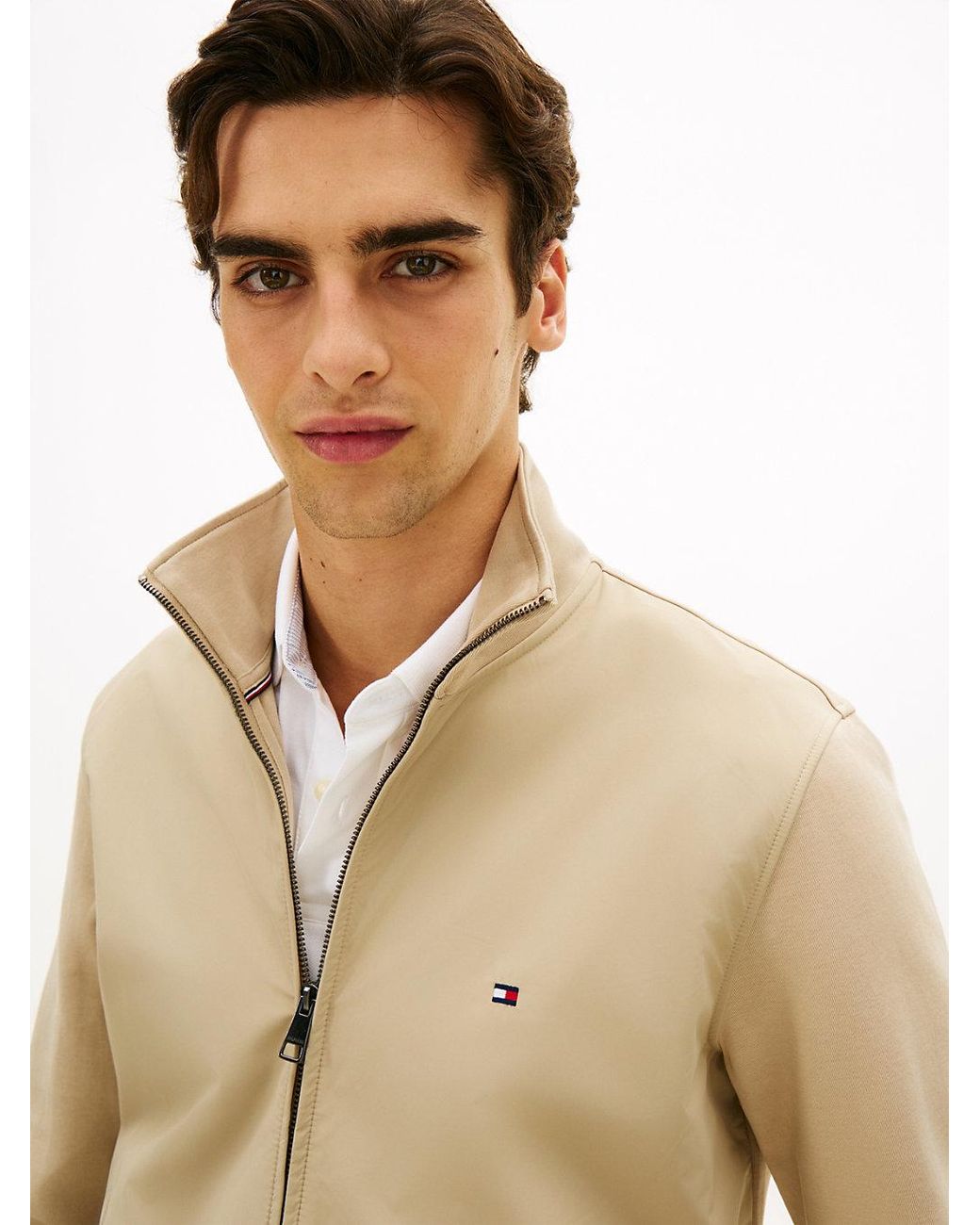 Tommy Hilfiger Natural Intechno Knit Flag Embroidery Zip-Thru Jumper for men