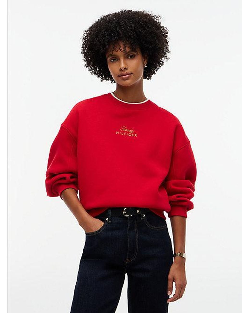 Tommy Hilfiger Red Logo Embroidery Relaxed Fleece Jumper