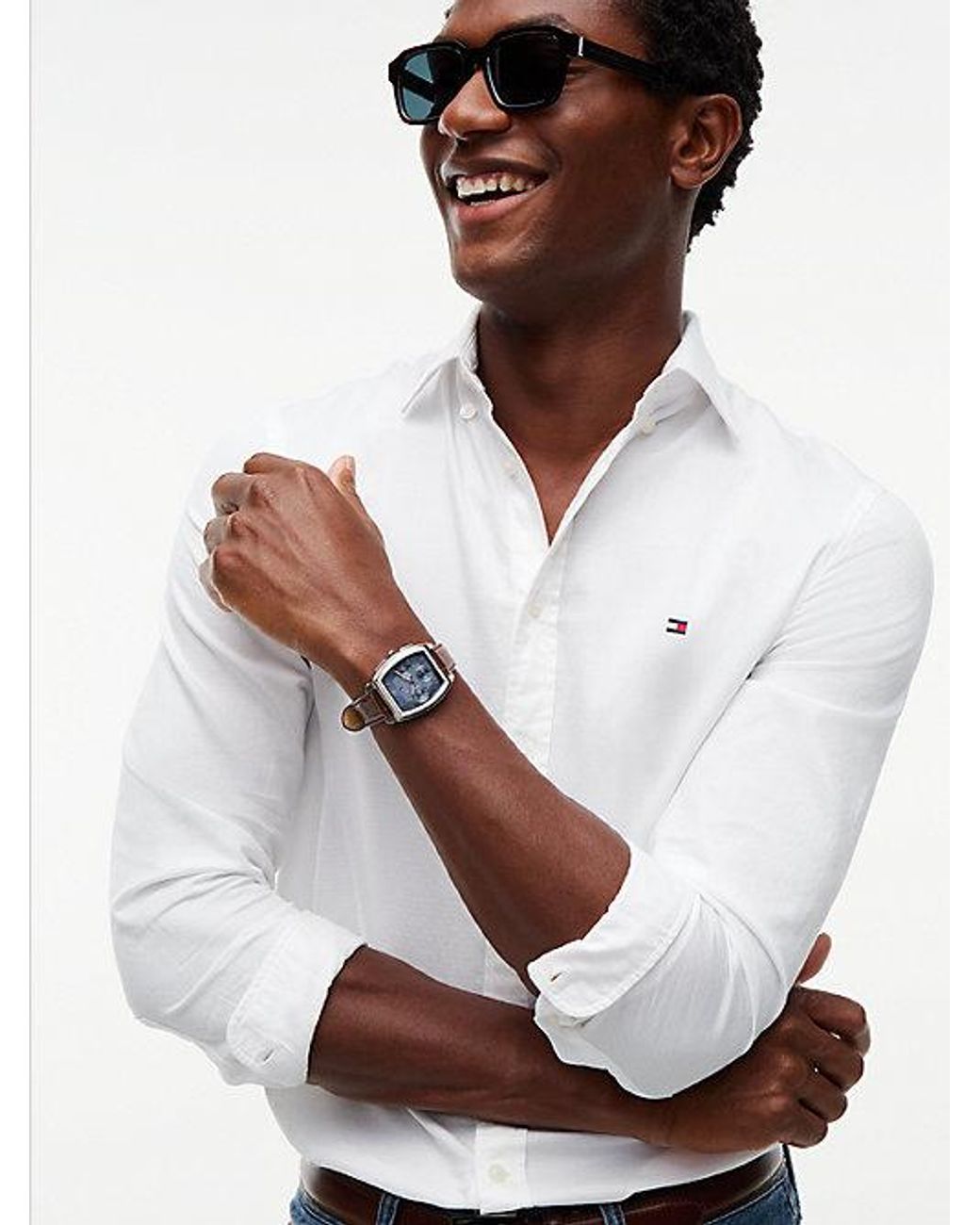 Tommy Hilfiger White Th Flex Slim Fit Dobby Shirt for men