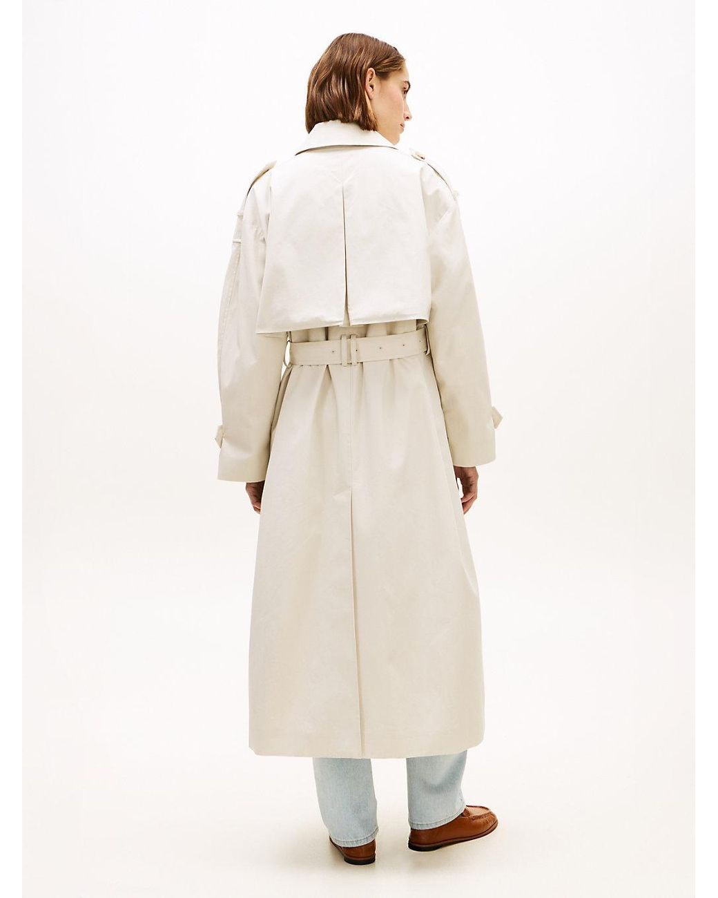 Tommy Hilfiger White Water Repellent Twill Oversized Trench Coat