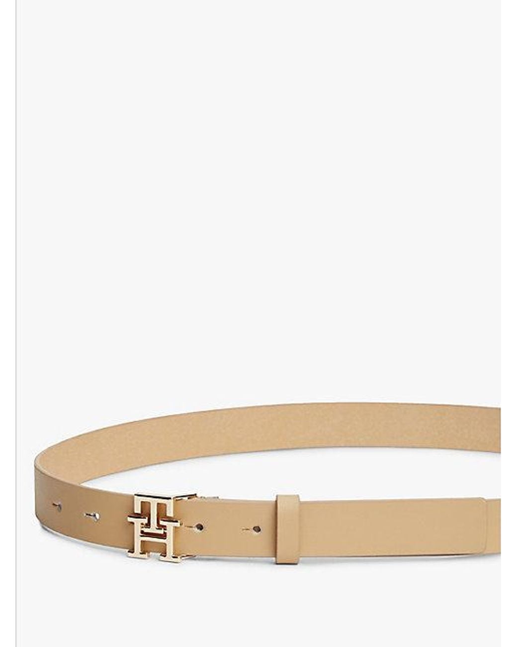 Tommy Hilfiger Natural Th Monogram Leather Plaque Buckle Belt