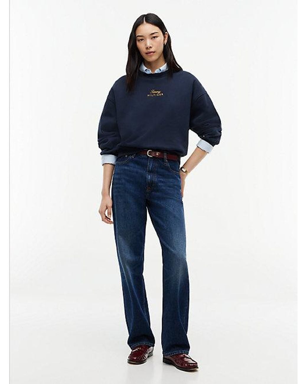 Tommy Hilfiger Blue Logo Embroidery Relaxed Fleece Jumper