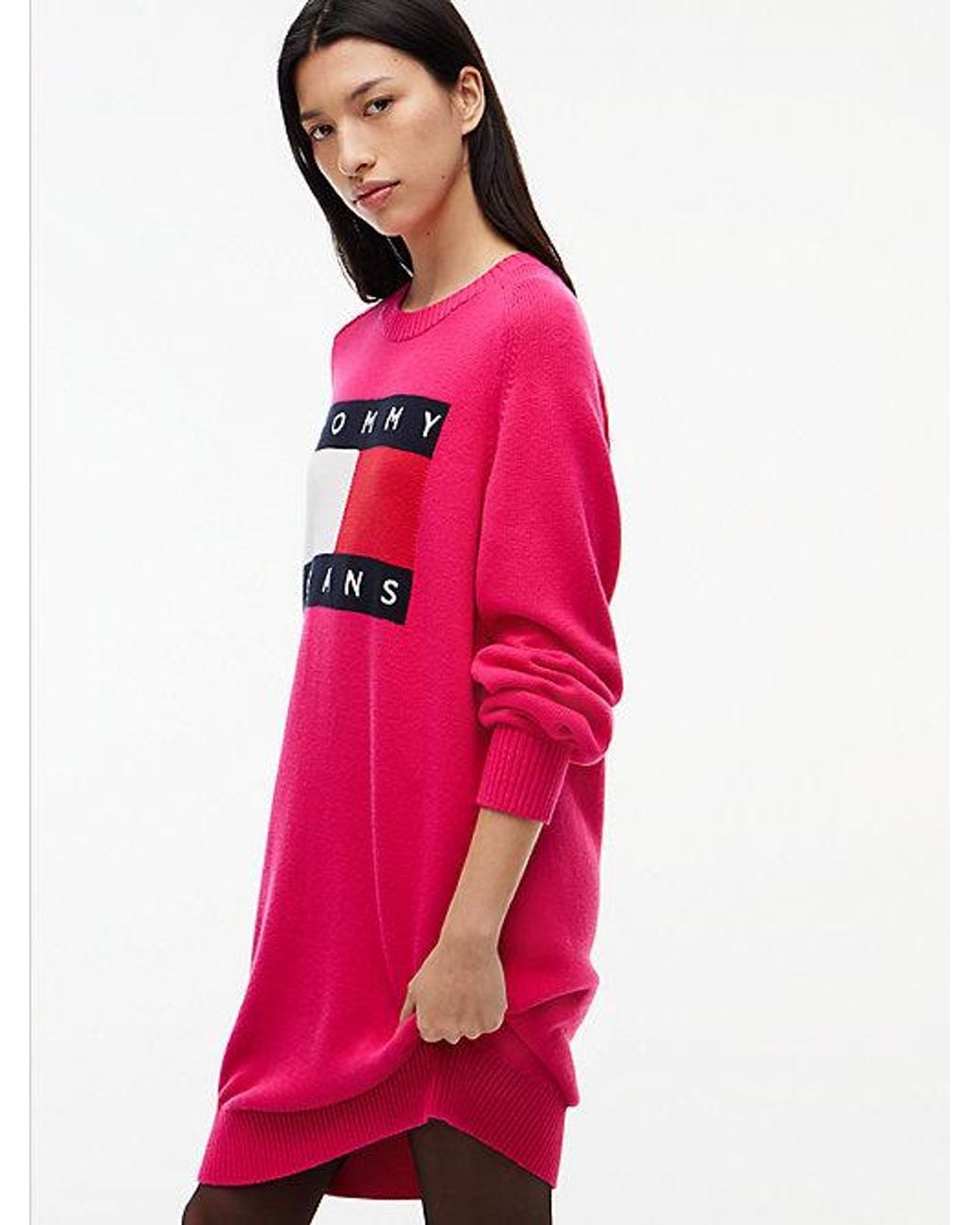 Tommy Hilfiger Pink Oversized Mini Jumper Dress With Wool