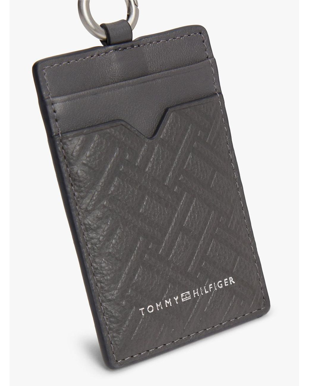 Tommy Hilfiger Gray Modern Flag Leather Card Holder for men
