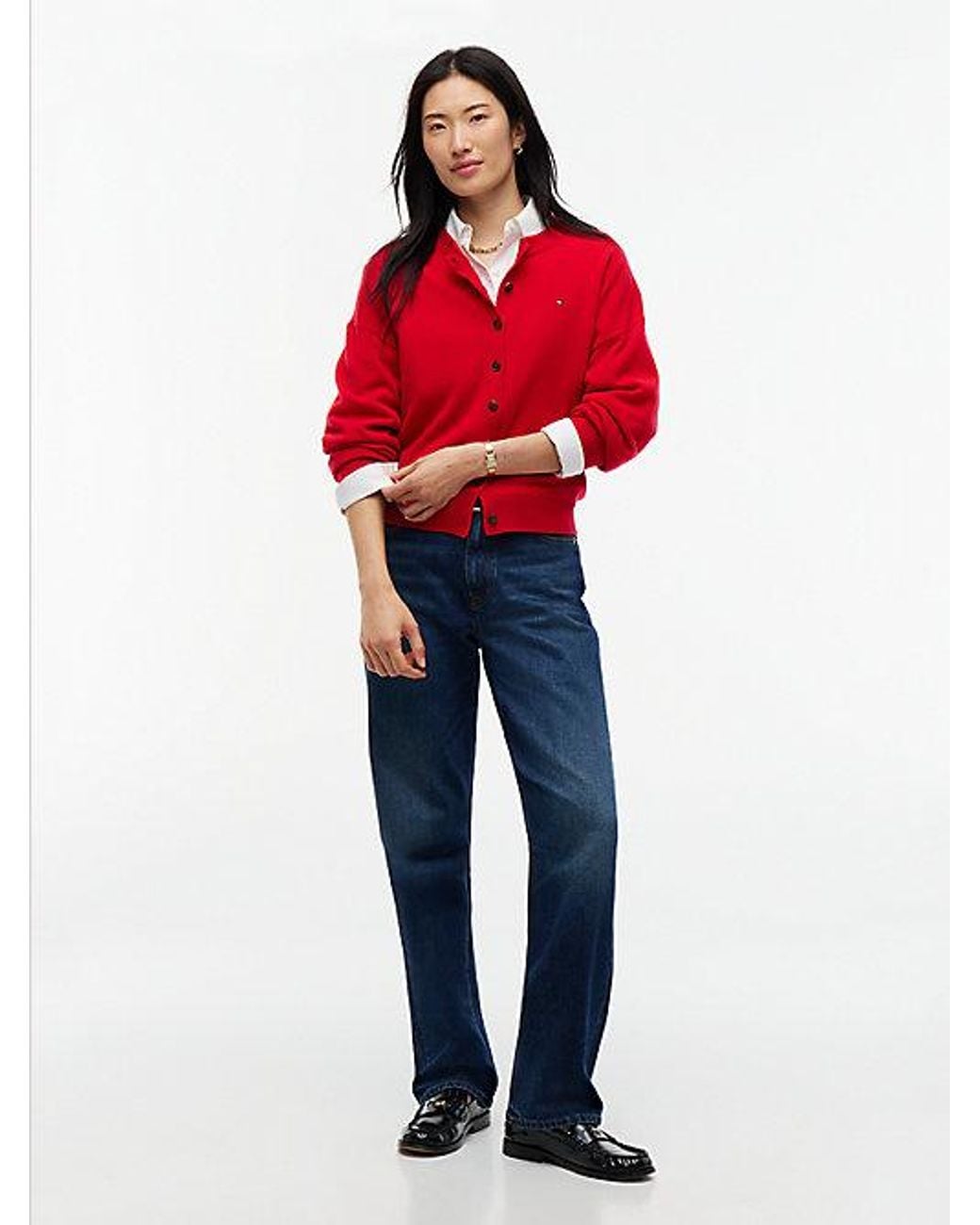 Tommy Hilfiger Red Slim Wool Blend Cardigan With Cashmere