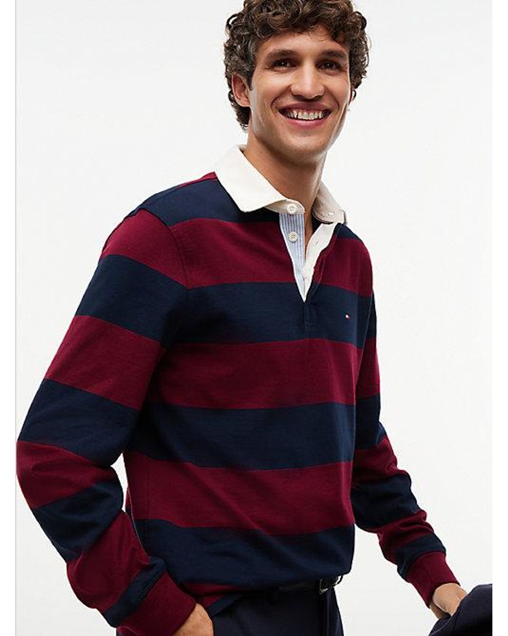 Tommy Hilfiger Red Rugby Stripe Jersey Sweatshirt for men