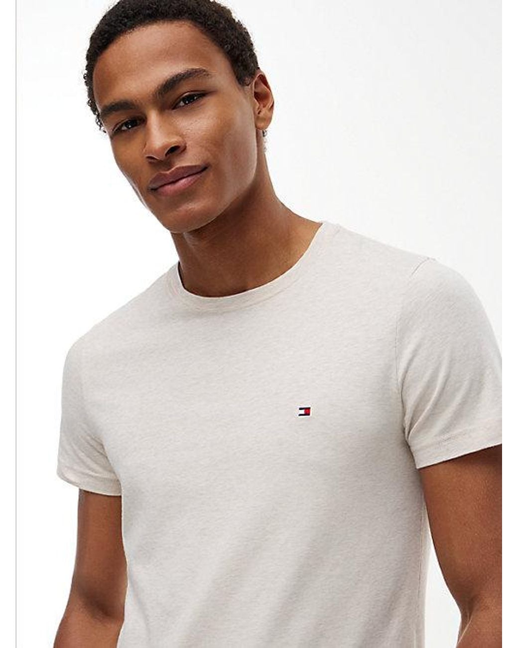 Tommy Hilfiger White Flag Embroidery Slim Jersey T-Shirt for men