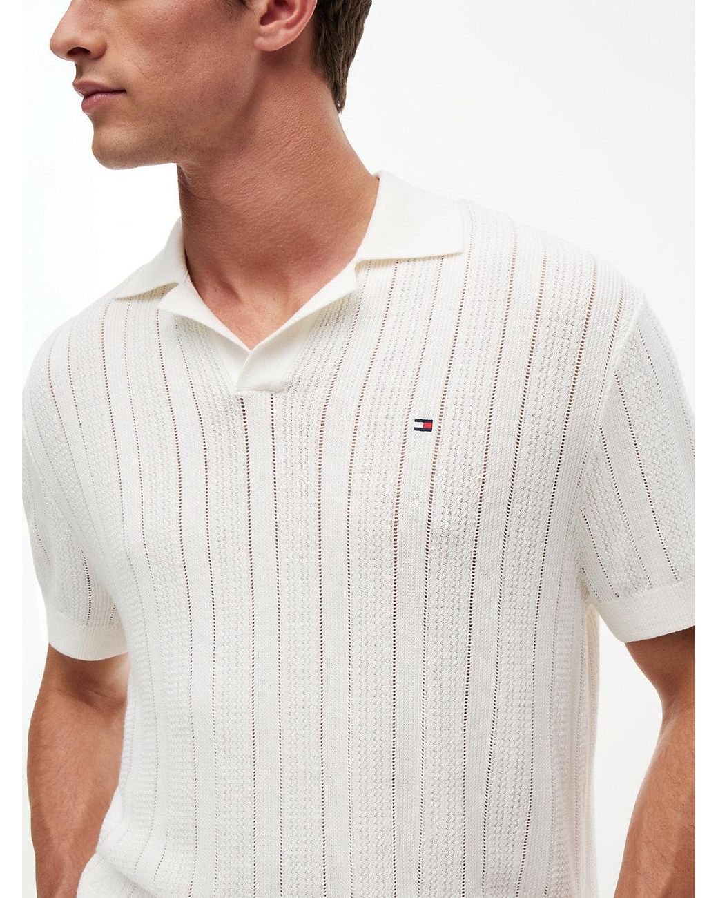 Tommy Hilfiger White Relaxed Pointelle Structured Polo Shirt With Linen for men