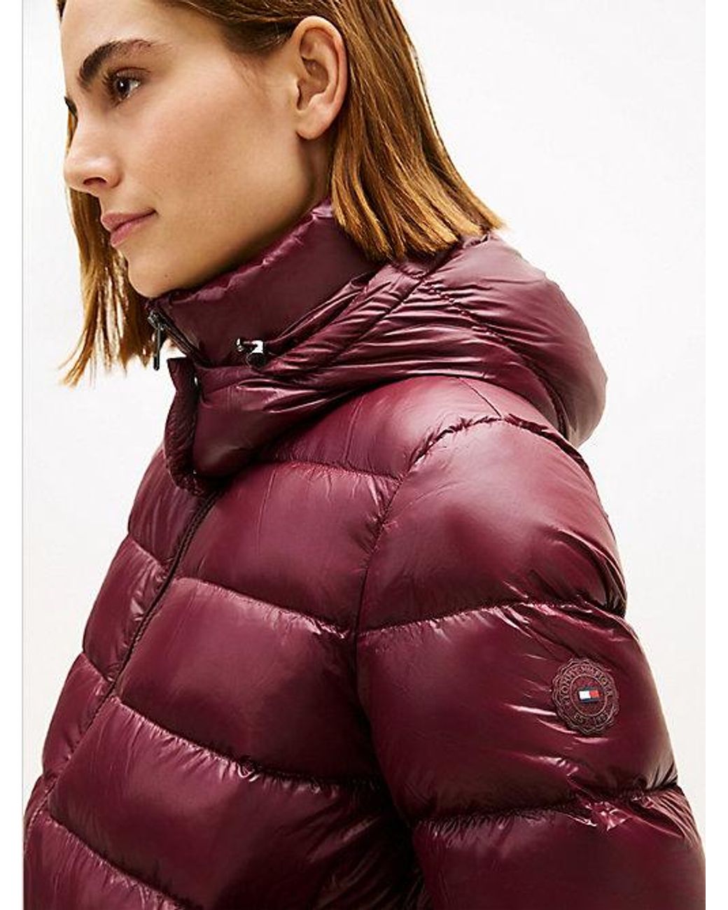 Tommy Hilfiger Red Shiny Down Longline Puffer Coat