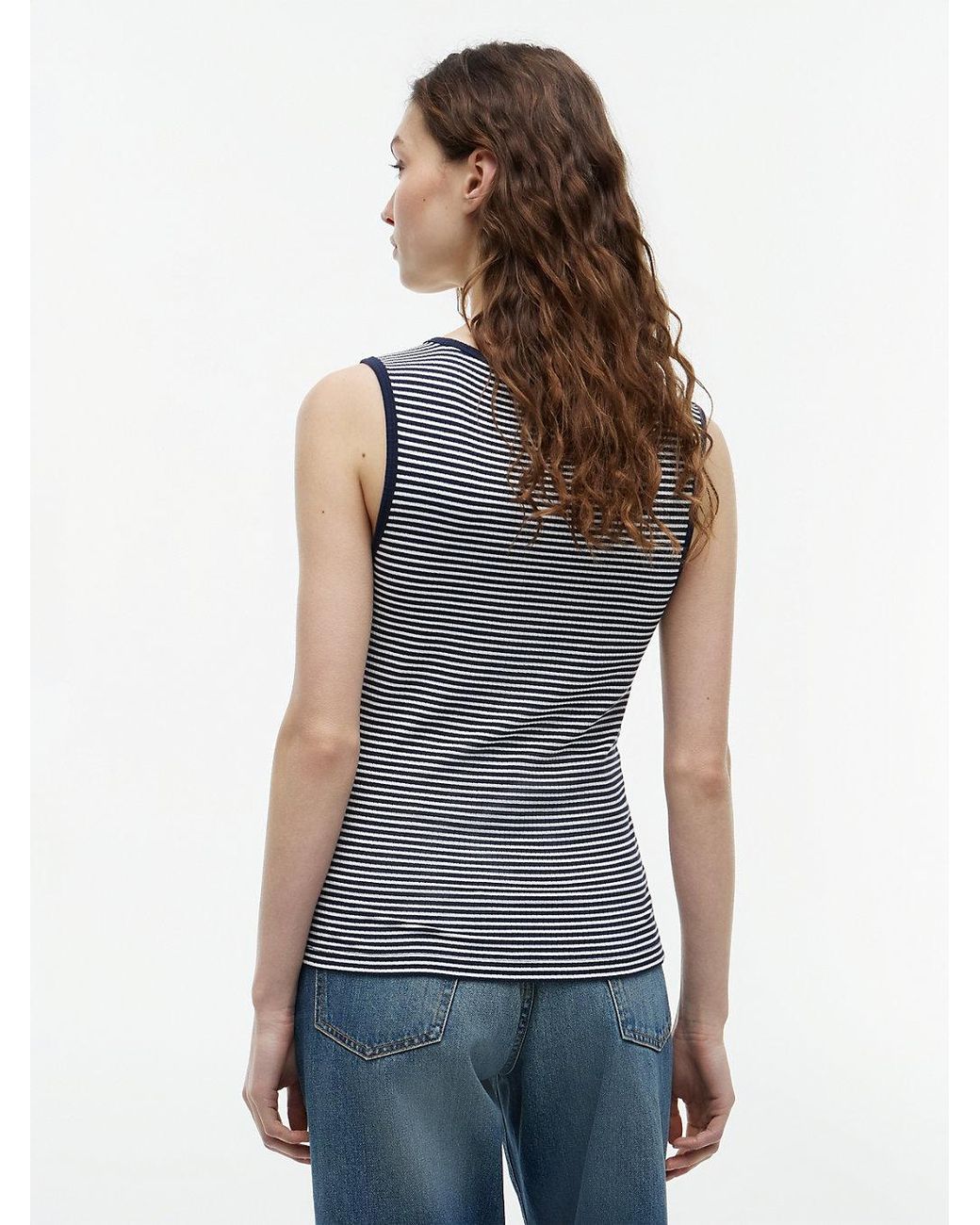 Tommy Hilfiger Blue Tone Button Ribbed Tank Top