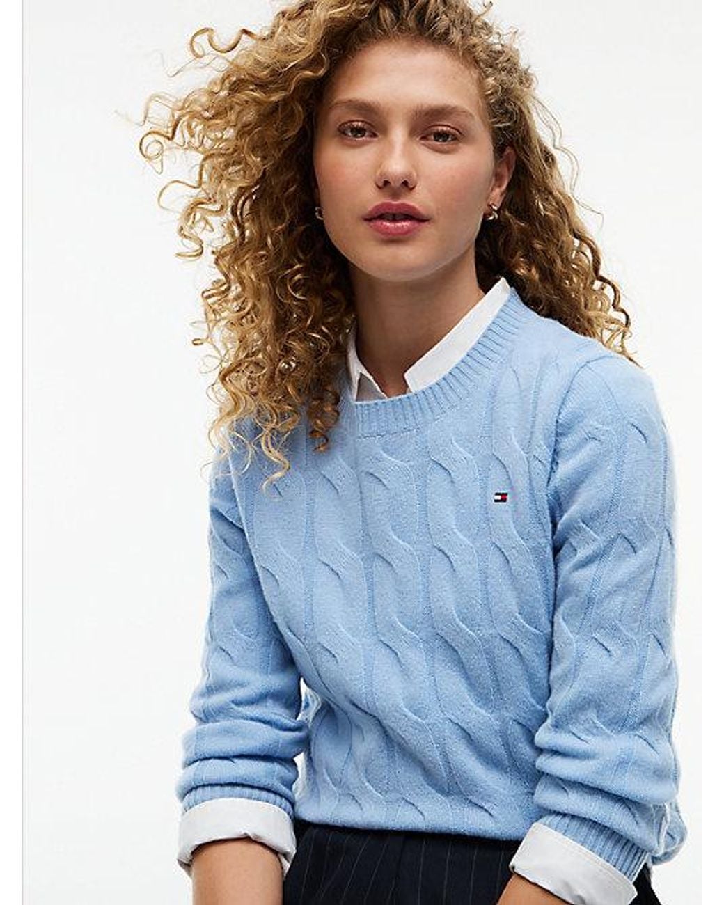 Tommy Hilfiger Blue Pure Wool Chain Cable Knit Jumper