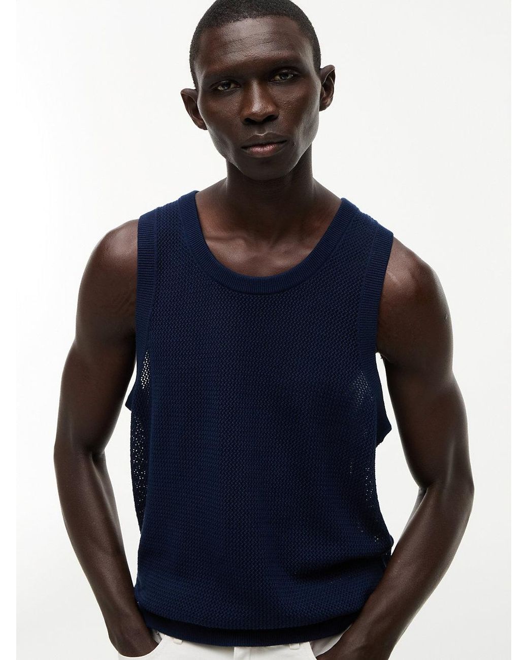 Tommy Hilfiger Blue Relaxed Knitted Structured Tank Top for men