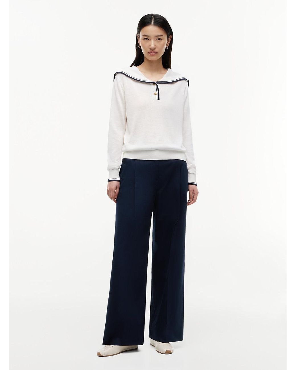 Tommy Hilfiger White Relaxed Sailor Collar Jumper With Silk