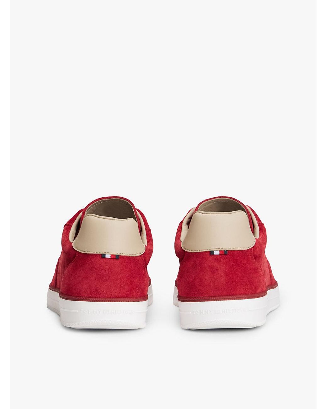 Tommy Hilfiger Red Luxe Embossed Logo Suede Trainers for men