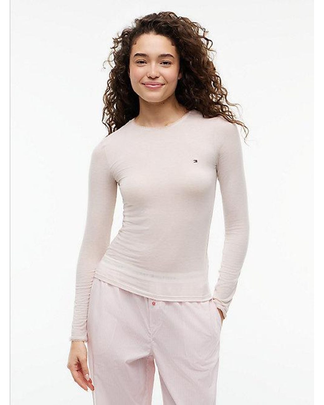 Tommy Hilfiger White Lace Long Sleeve Lounge Top With Cashmere