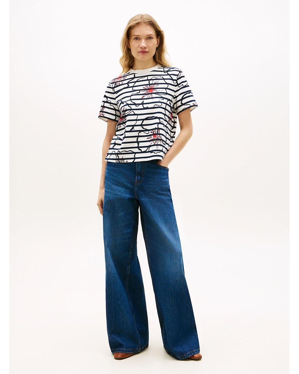 Tommy Hilfiger Blue Floral Graphic Interlock Knit T-Shirt
