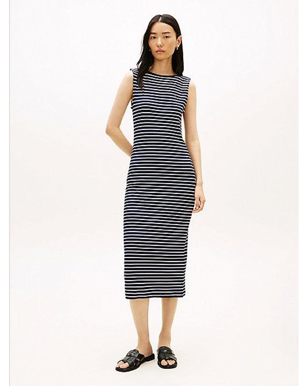 Tommy Hilfiger Blue Boat Neck Slim Midi Bodycon Dress