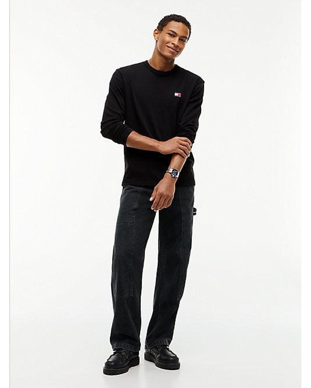 Tommy Hilfiger Black Tommy Jeans Badge Jersey Long Sleeve T-Shirt for men