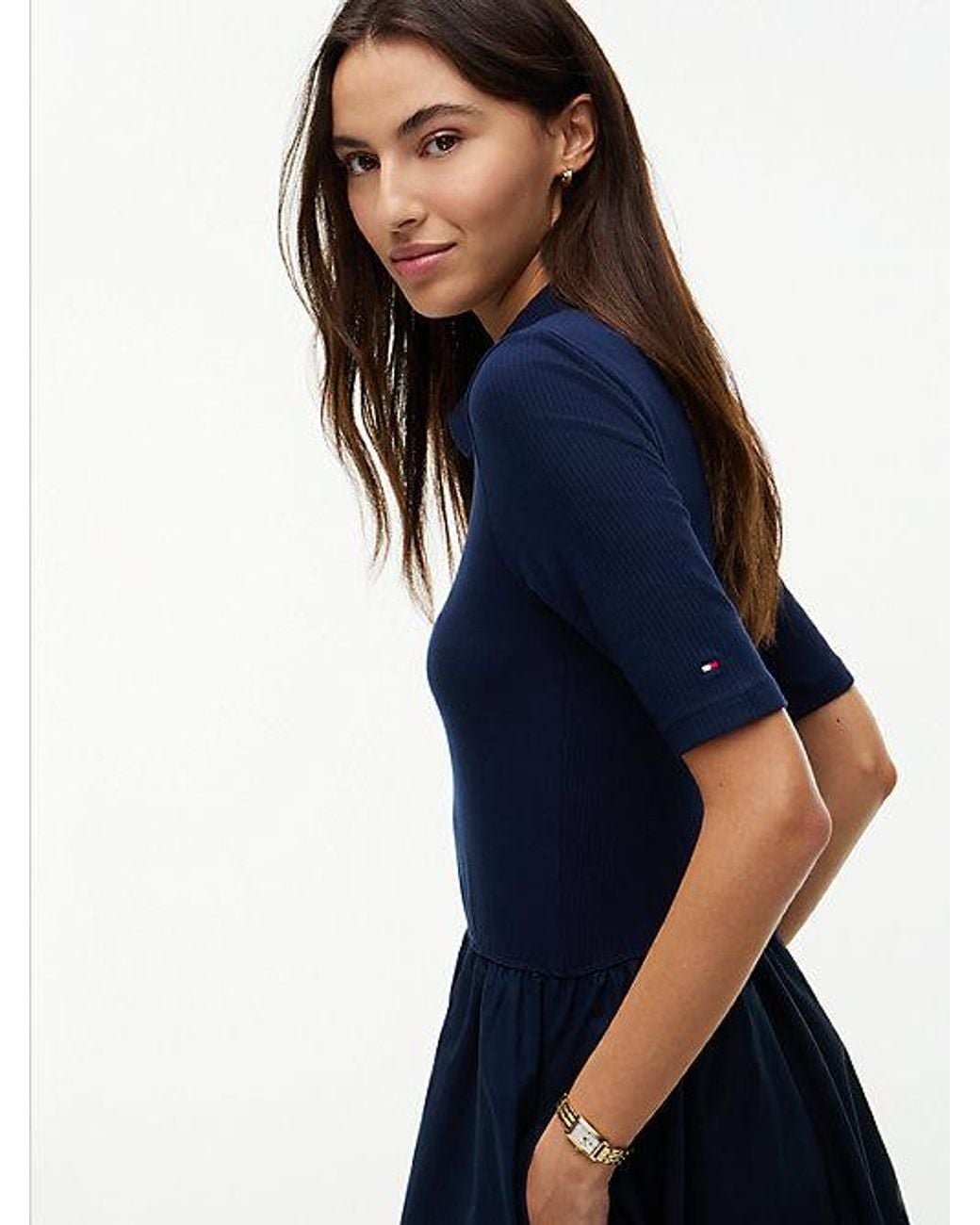 Tommy Hilfiger Blue Midi Fit And Flare Polo Dress