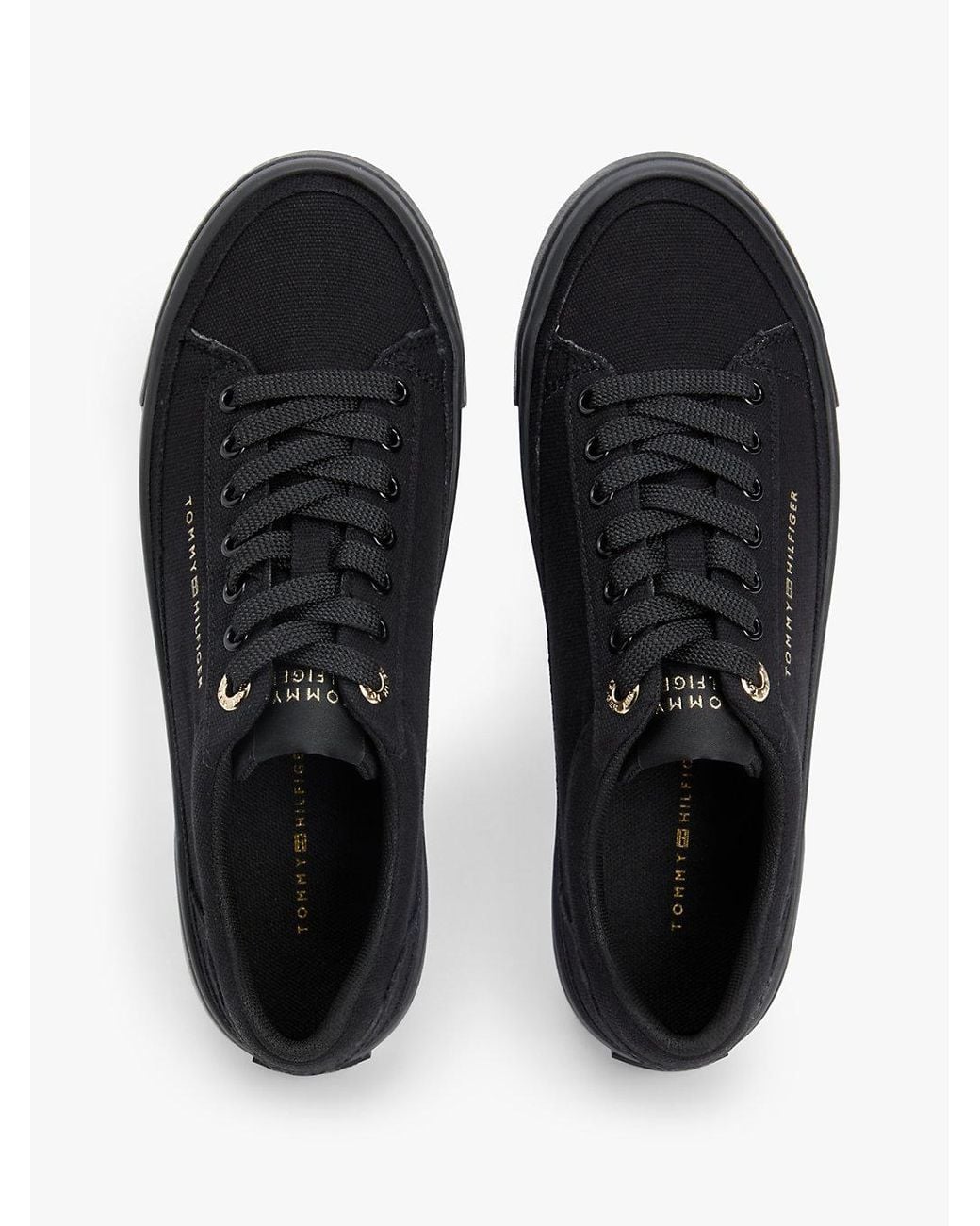Tommy Hilfiger Black Metallic Logo Canvas Platform Trainers