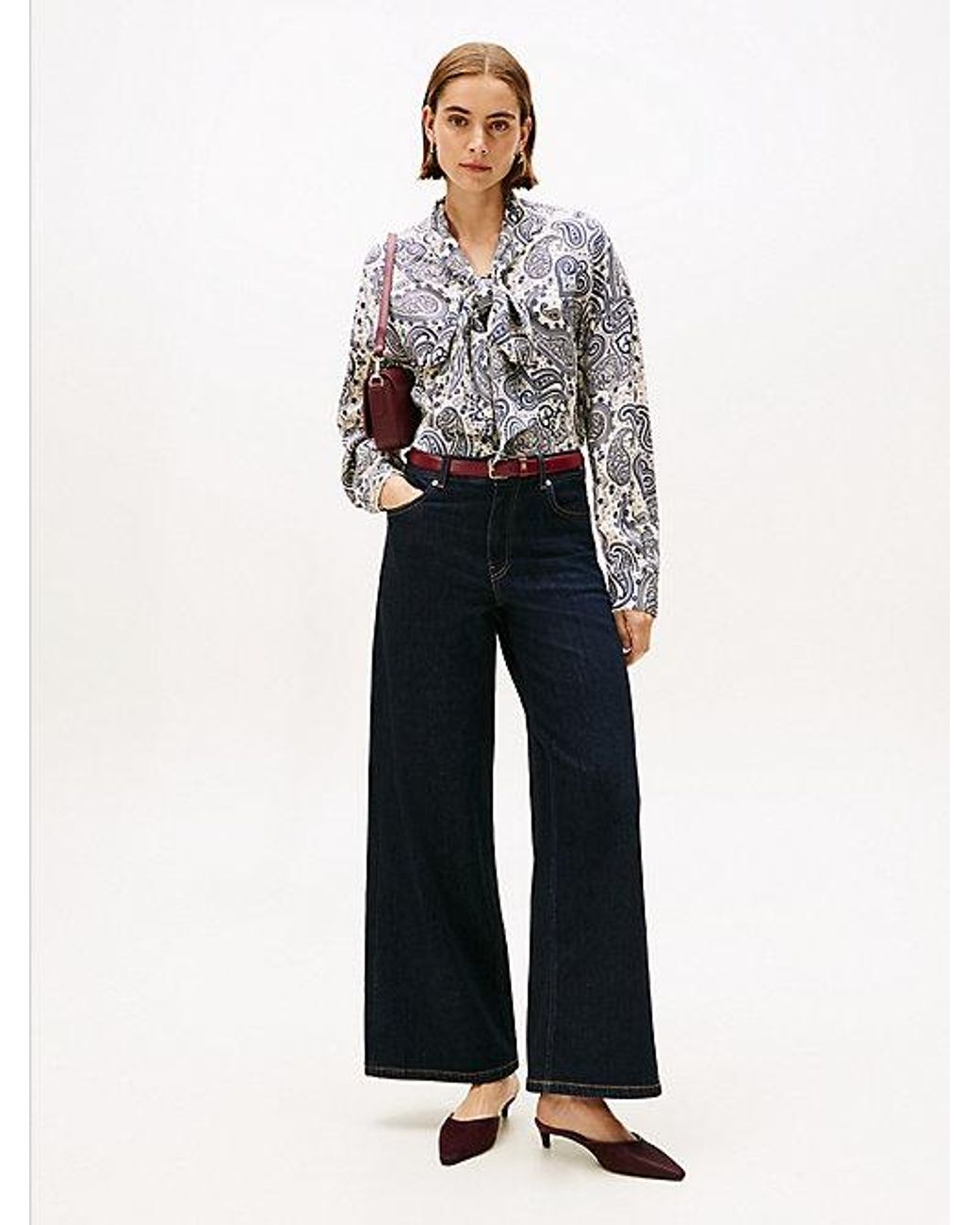 Tommy Hilfiger Blue Oversized Fit Bow Sateen Blouse