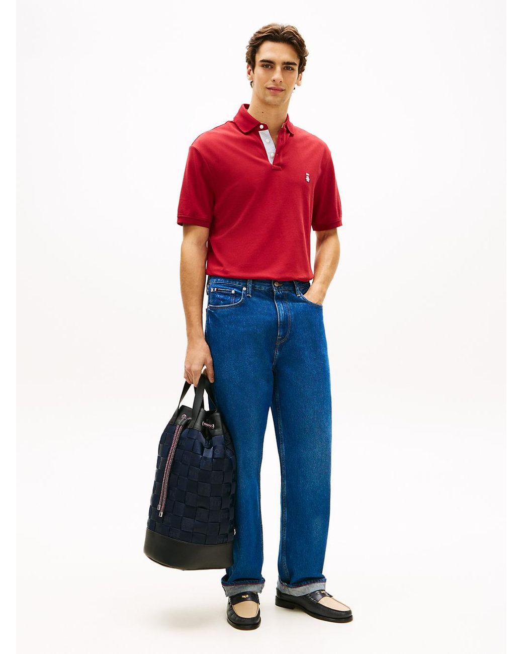 Tommy Hilfiger Blue Woven Jacquard Beach Sling Bag for men